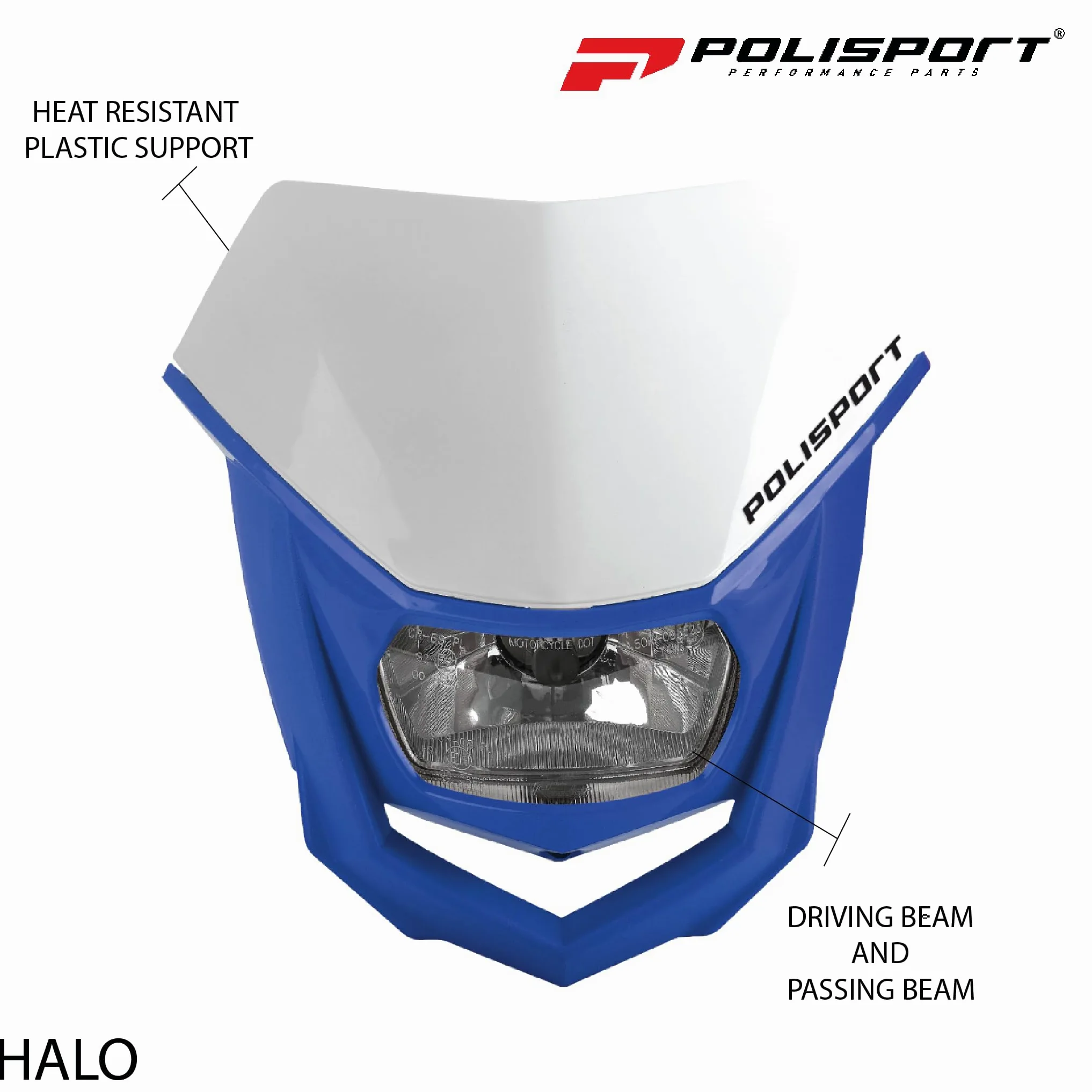 Polisport 8657400042 - Faro Delantero HALO de Polipropileno con lámpara de halógeno Compatible con Todos los Modelos de Motocross/Enduro en Color Blanco/Amarillo Fluor