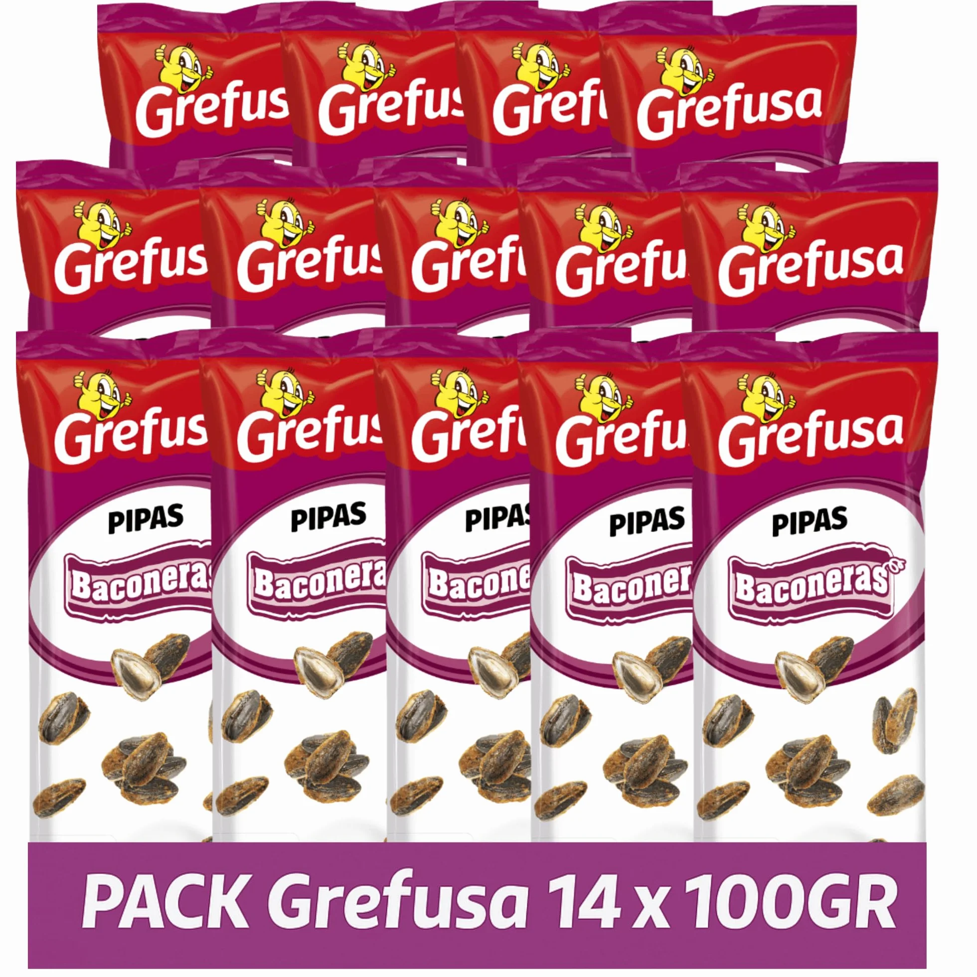 Grefusa Pipas G Baconeras 14 x 100 gramos Bolsas Pipas Sabor a Bacon