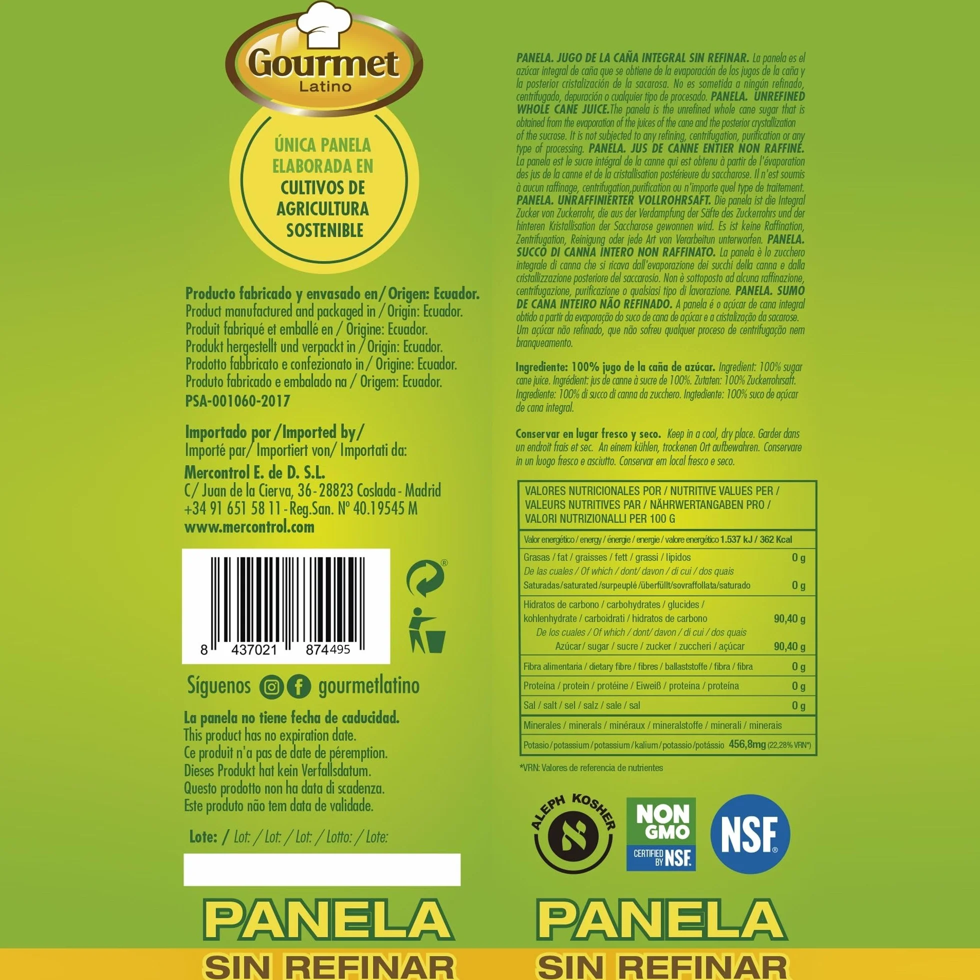 Panela Pulverizada 500 g Rica en Vitaminas y Minerales Azúcar Integral de Caña Sin Refinar Gourmet Latino