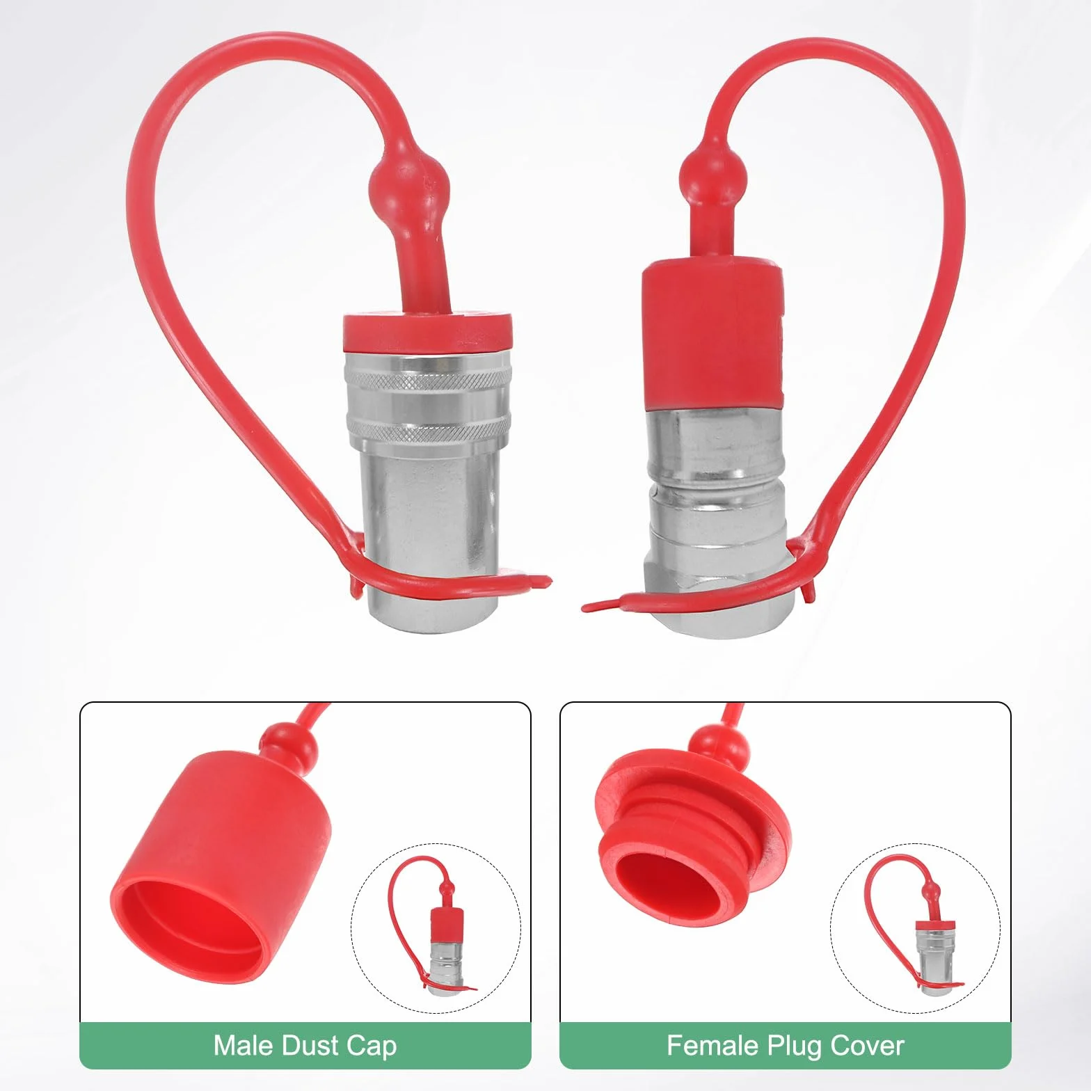 M METERXITY 2 Juegos De Tapa De Polvo Para Acoplador Hidráulico 1" ISO-B Cubiertas De PVC Con Anillo De Retención Tapones Para Conexiones Rápidas [Rojo]