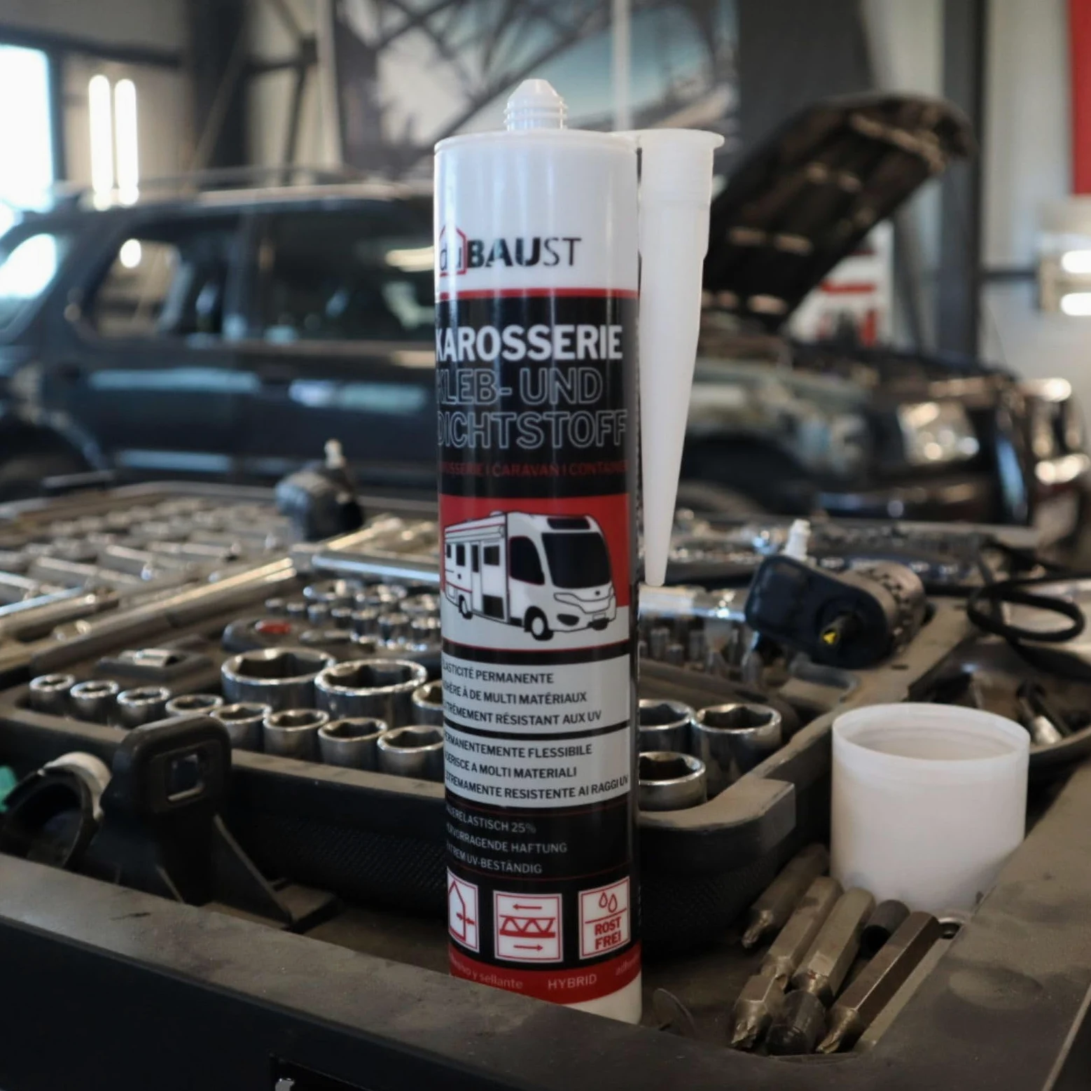 Adhesivo para carrocería, adhesivo de montaje, sellador para auto, autocaravana, interior + exterior, resistente a los rayos UV, adherencia en todas las superficies, adhesivo para caravana