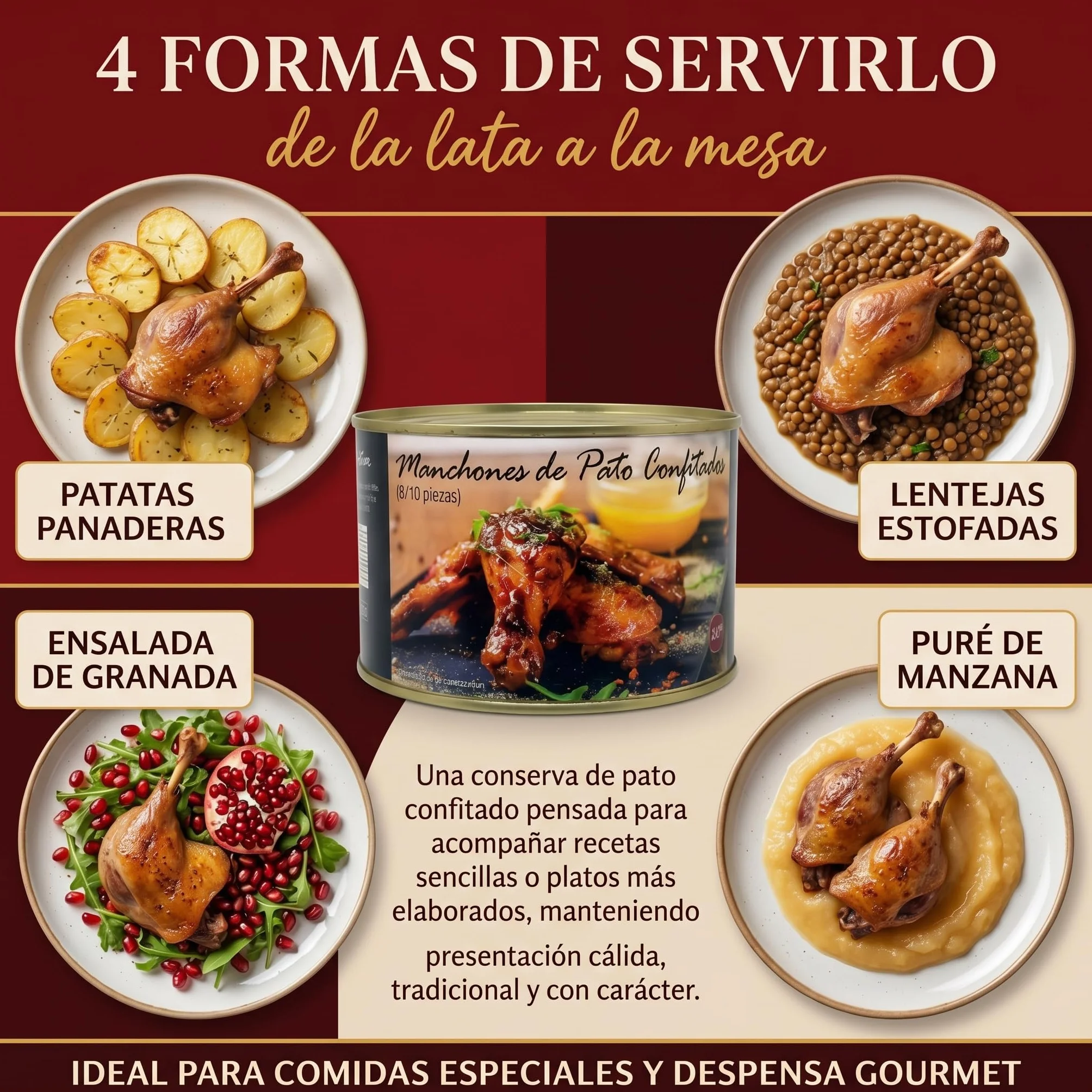 POLGRI Confit de Pato Manchones Lata 1350 g 8/10 Unidades Conserva Gourmet