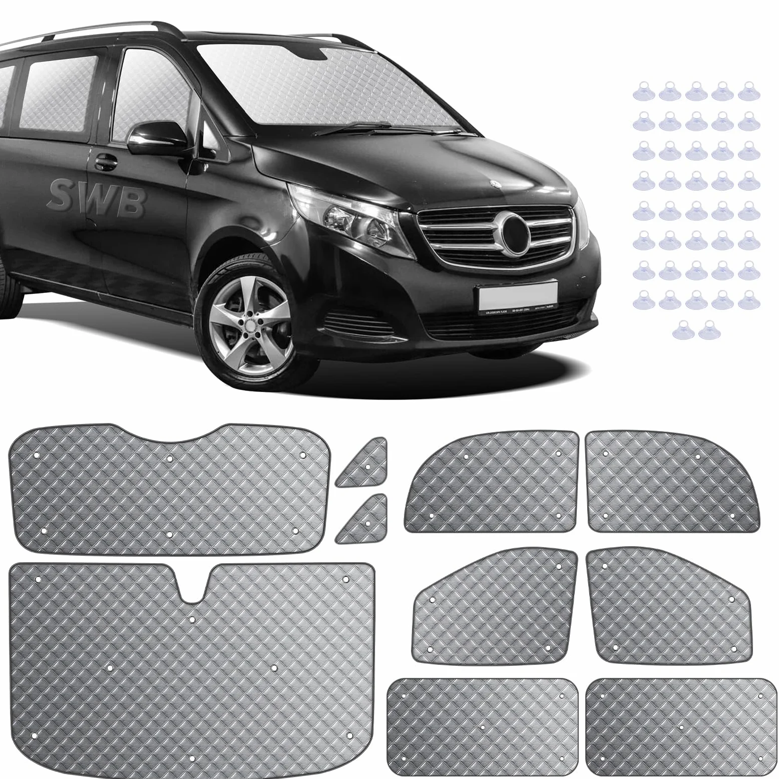 MaxAwe 10 unidades de alfombrilla térmica compatible con VITO III W447 2014-2024 SWB, parasol interior del coche para la cubierta del parabrisas delantero, juego de persianas térmicas, juego de