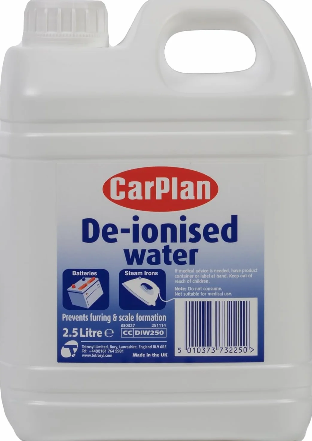 CarPlan Agua Desionizada 2.5 Litros Apta Para Baterías y Planchas de Vapor A+++