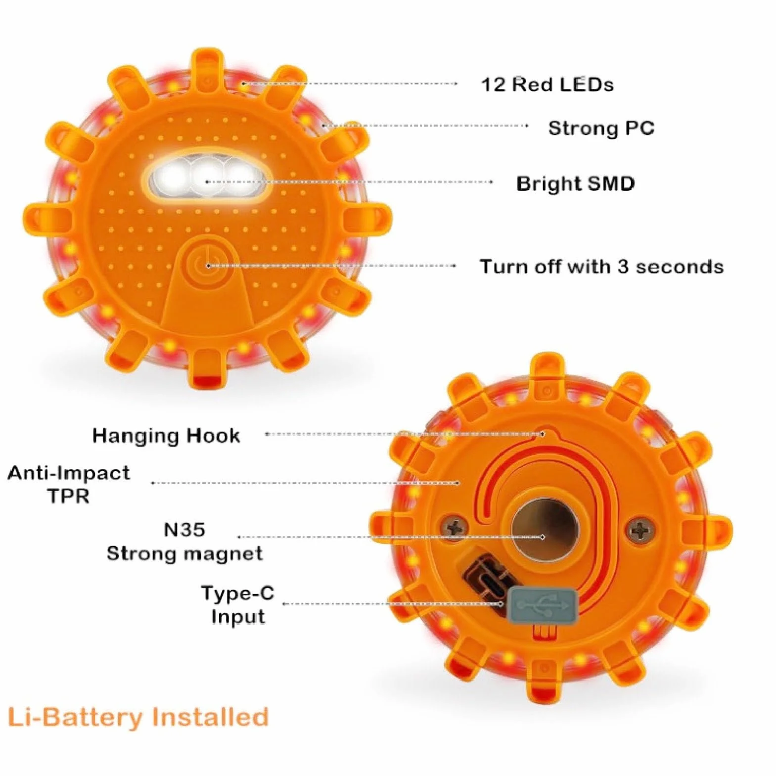 Kit de Seguridad para Automóvil, Luz de Emergencia LED con Luz de Carretera, Luz LED de Frenos - Luz Multifuncional, Larga Duración, Ideal para Viajes y Emergencias.