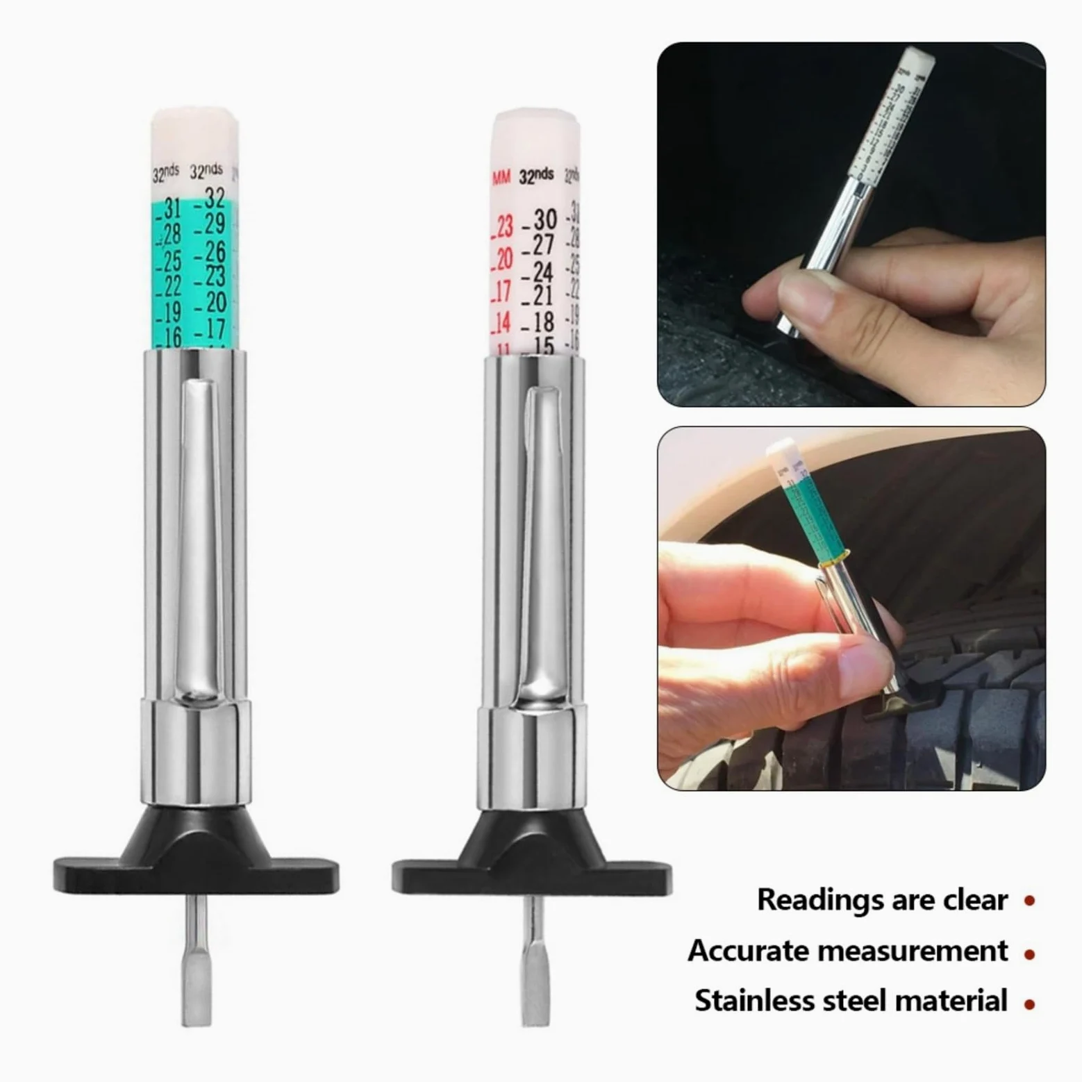 Medidor de profundidad Medidor de profundidad neumático coche, herramienta detección patrón espesor Digital, regla, pluma medidora, marca banda rodadura automática 25MM, 50 Uds,para coches(01)