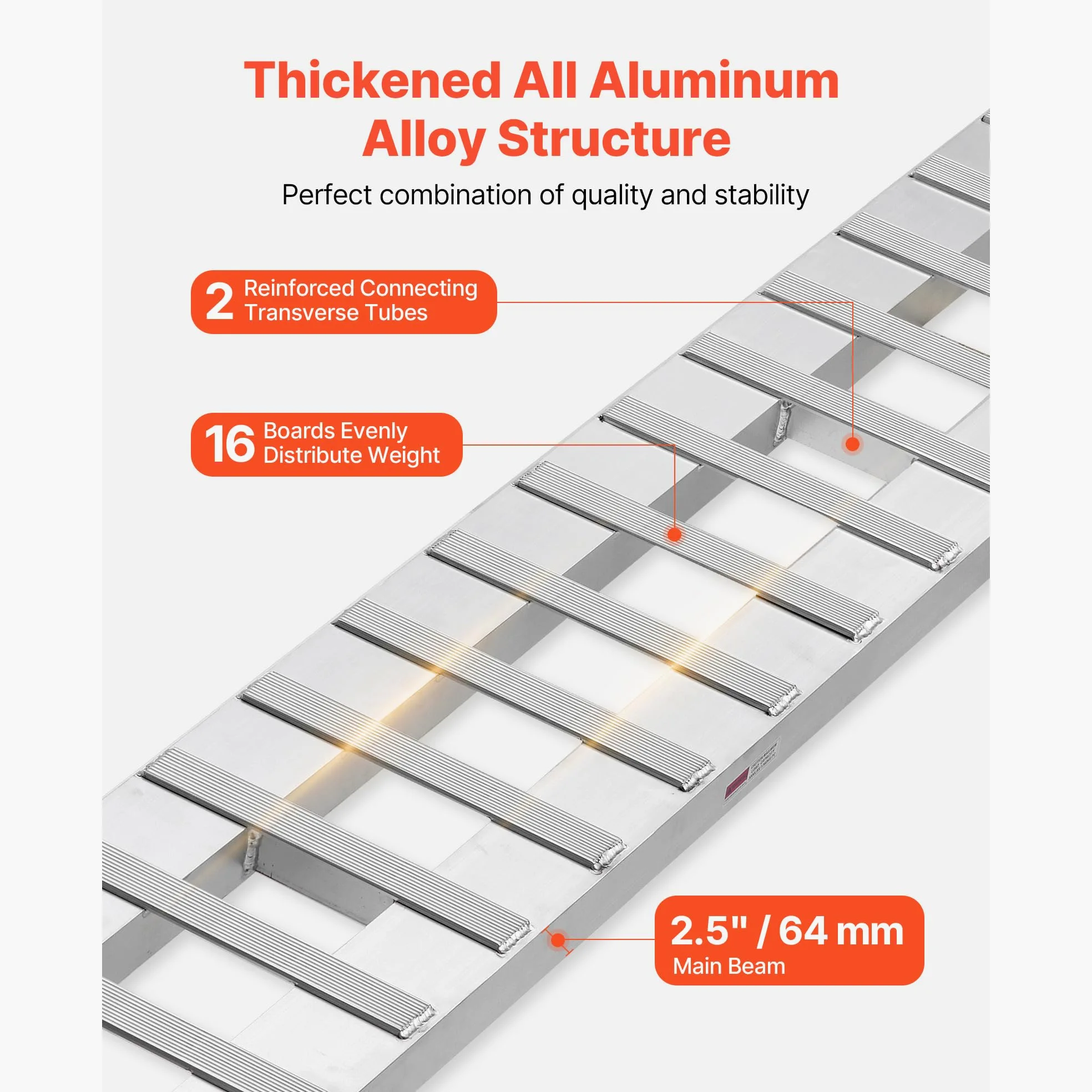VEVOR Rampas de Carga de Aluminio 2 Piezas 240 x 38 cm con Placas Antideslizantes Capacidad de Carga de 2721,6 kg para Carros, Tractores Agrícolas, Vehículos Todoterreno, Cortacéspedes, Motocicletas