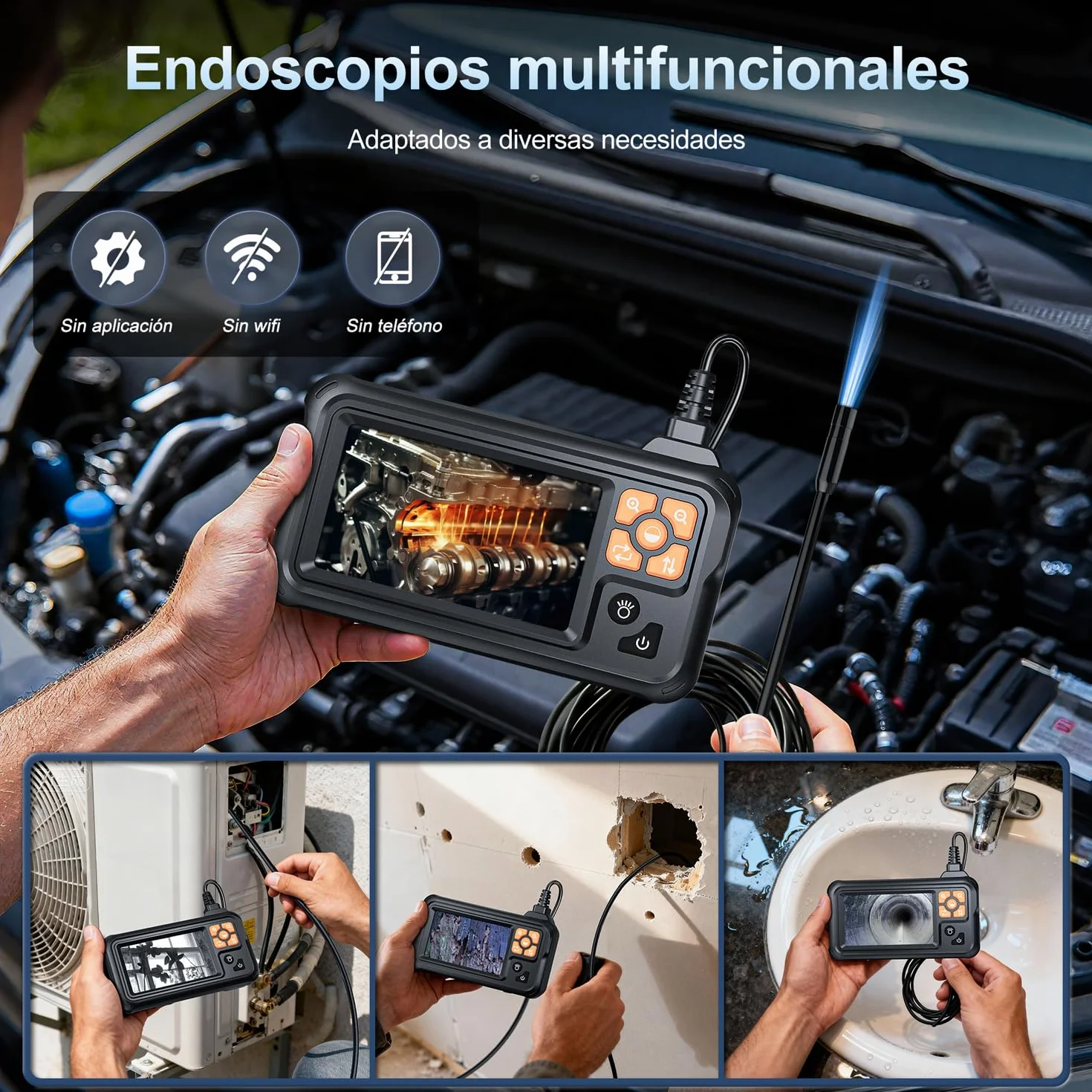SKYBASIC Endoscopio Cámara de Inspección, 4.3" IPS 1080P HD Cámara de Inspección Boroscopio con 8 LED, Camara Inspeccion Tuberias Impermeable IP67, para Automóviles, Paredes y Desagües（20M）