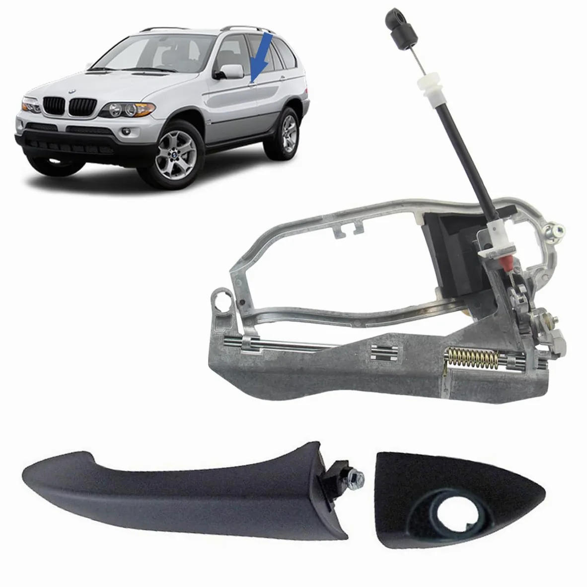 STARKIT PERFORMANCE Mecanismo completo + maneta de puerta compatibles para BMW X5 E53 (1999-2006) manilla exterior | DELANTERO IZQUIERDO (lado conductor) 51218243615 | 8243615 | 51218243617