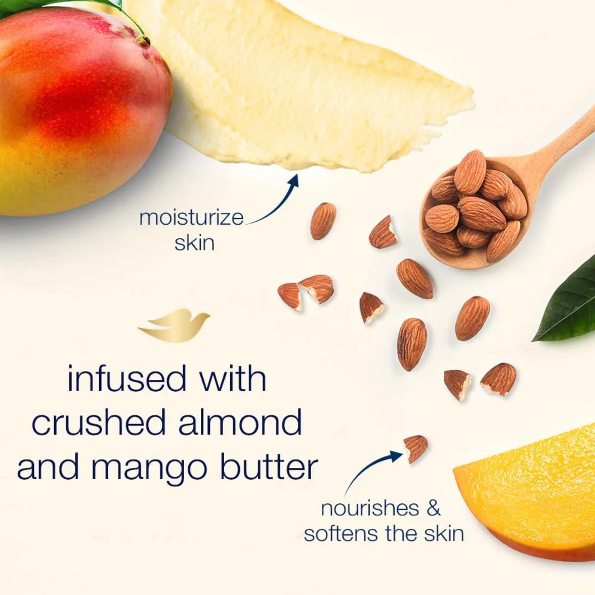 Dove Exfoliante corporal Body Polish piel seca almendras molidas mantequilla de mango exfolia hidrata aroma