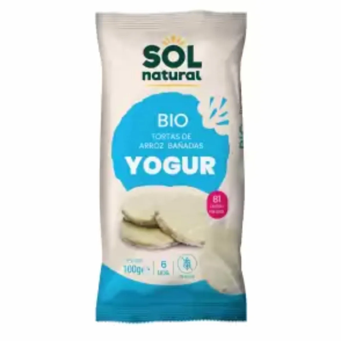 SOLNATURAL Tortas de Arroz Bañadas con Yogur Natural sin Gluten 12 x 100 gr
