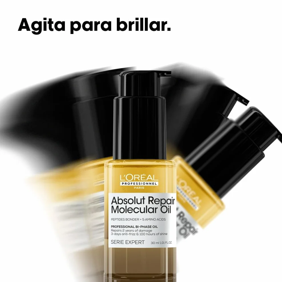 L'Oréal Professionnel Absolut Repair Molecular Aceite Bifásico Reparador 100 Horas de Brillo Antifrizz Protector Térmico Sin Aclarado