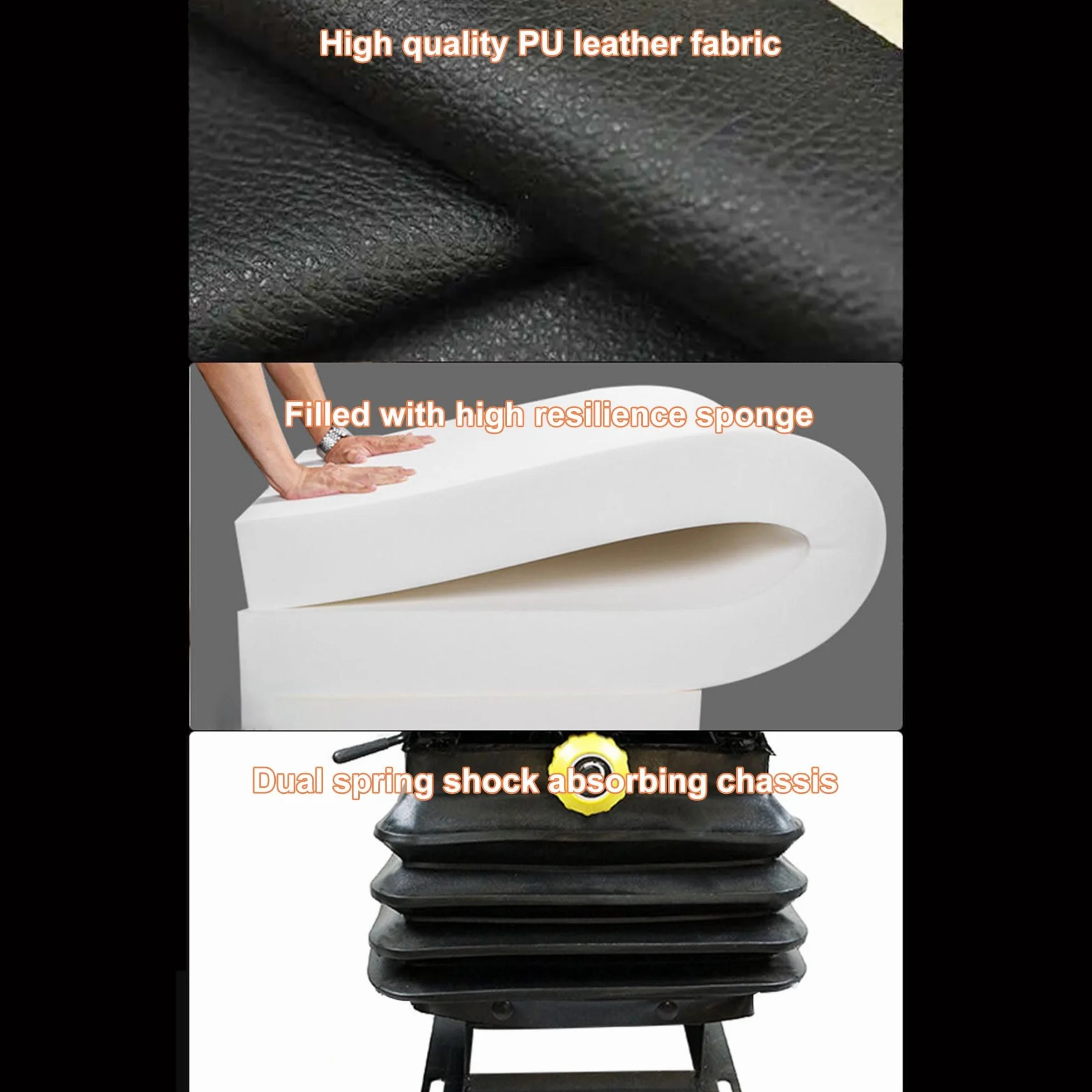 IPSU Asiento Universal para Carretilla Elevadora, Asiento De Tractor con Absorción De Impactos De 3 Niveles, Asiento De Excavadora De Cuero Plegable con Respaldo y Reposabrazos Ajustables