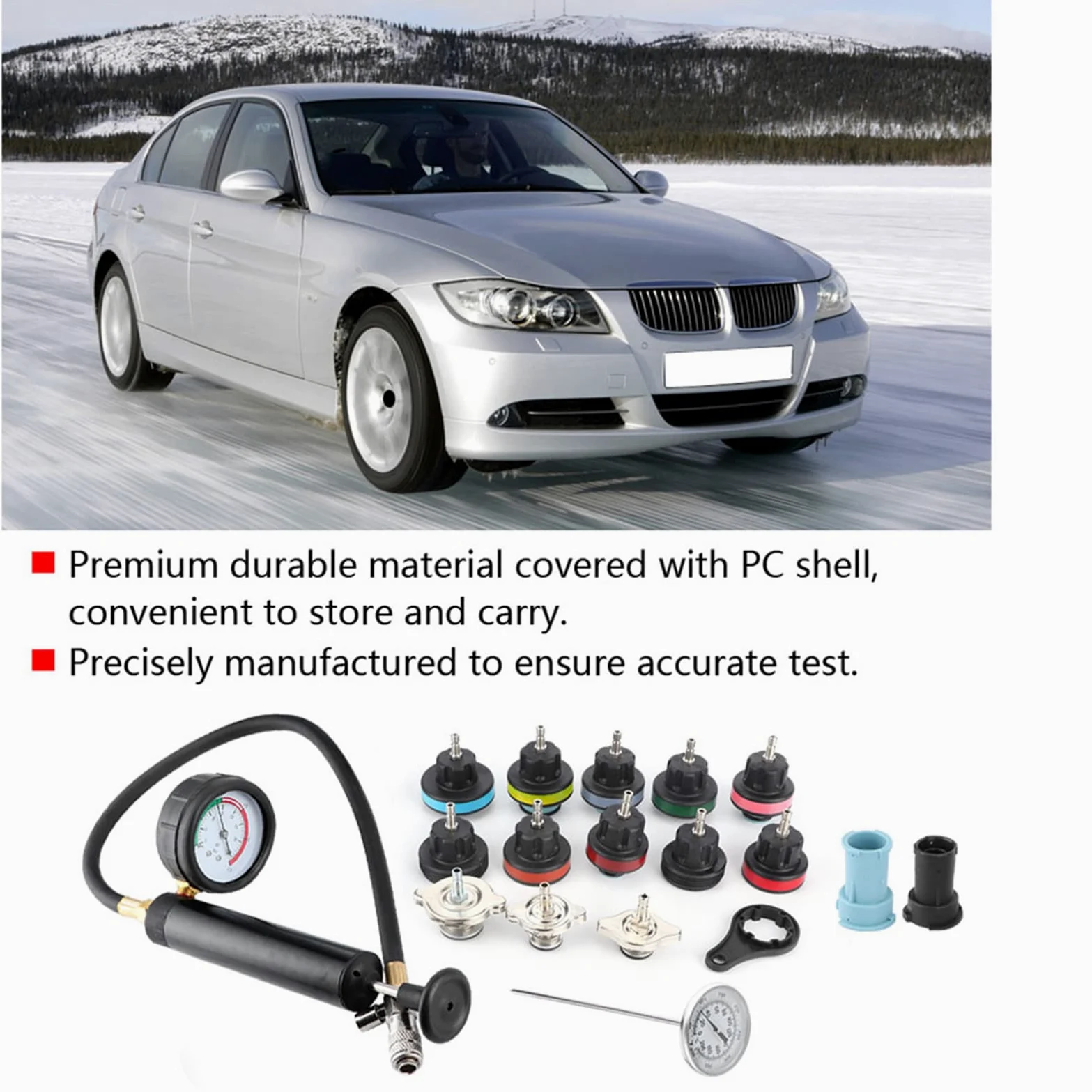Kit de Probador de Fugas de de Refrigeración de Coche Preciso de 18 Piezas, Probador de Radiador, Detector de Fugas de Tanque de Agua para Uso en Taller de Garaje, Duradero y Resistente