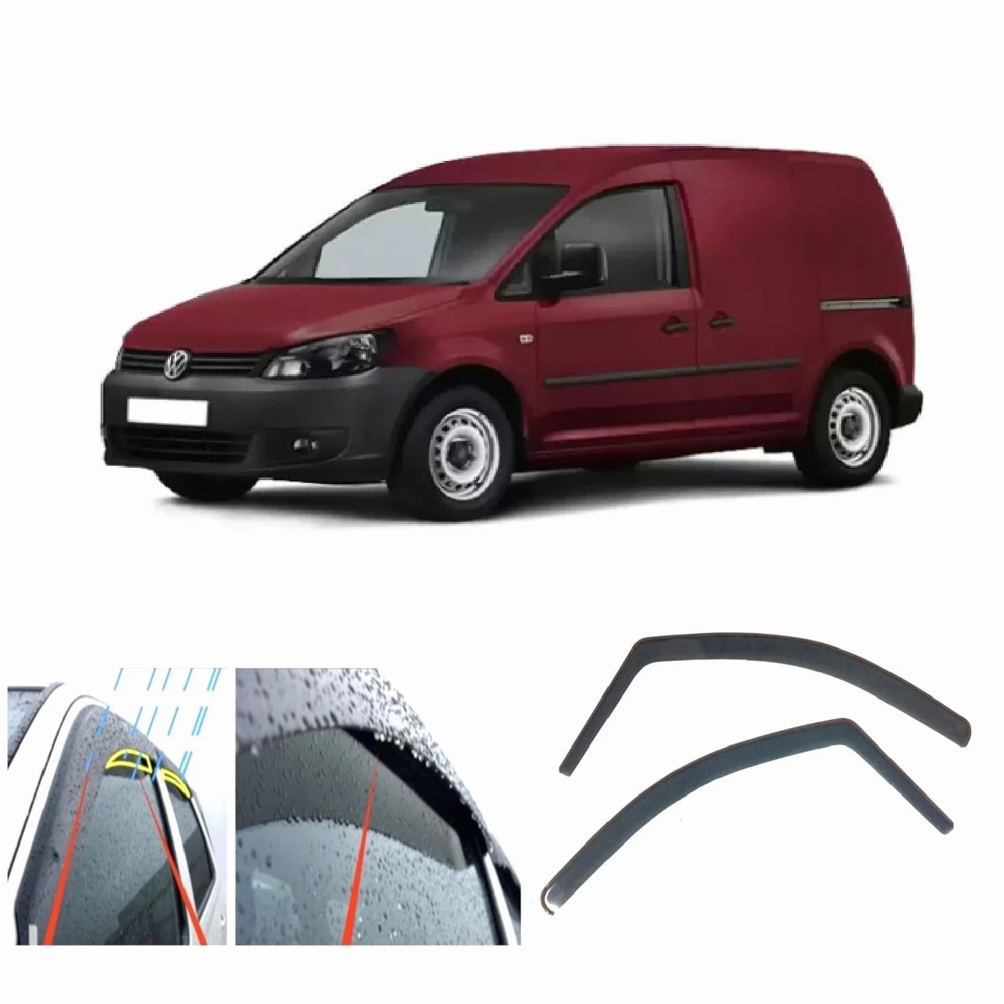 Deflectores de Aire Compatible con VW Caddy 2003-2015 PMMA Vidrio Acrílico Protección Sol Lluvia