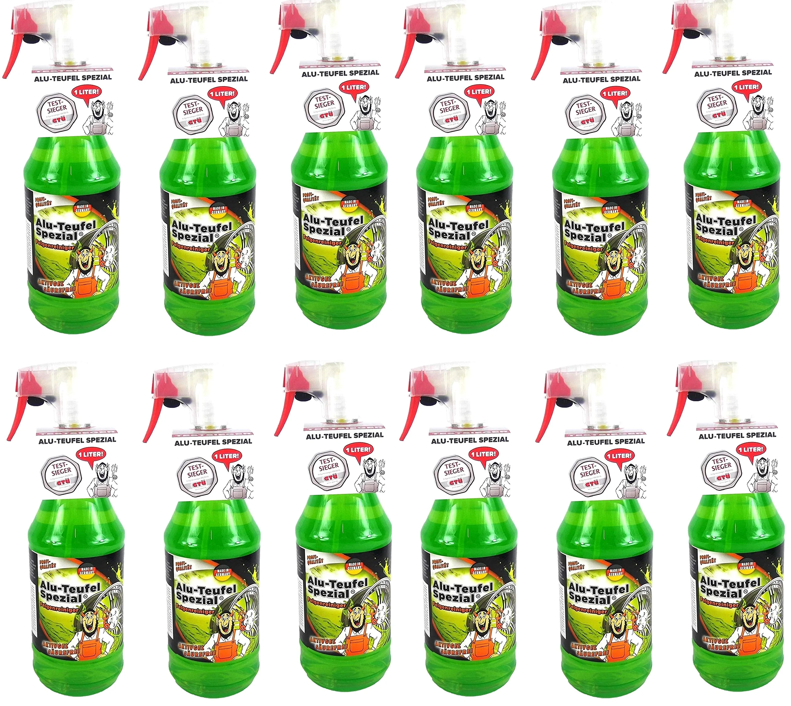Tuga 12 Botes de 1 litro de Limpiador de Llantas ALU-Teufel de Gel Activo Especial Libre de ácido para Llantas y tapacubos. Biodegradable.
