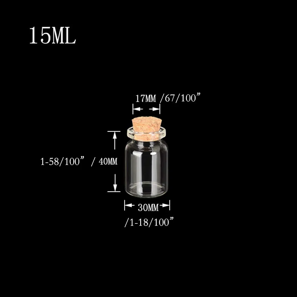 Mini Botellas de Vidrio Transparentes con Corcho 15ml - 12pcs