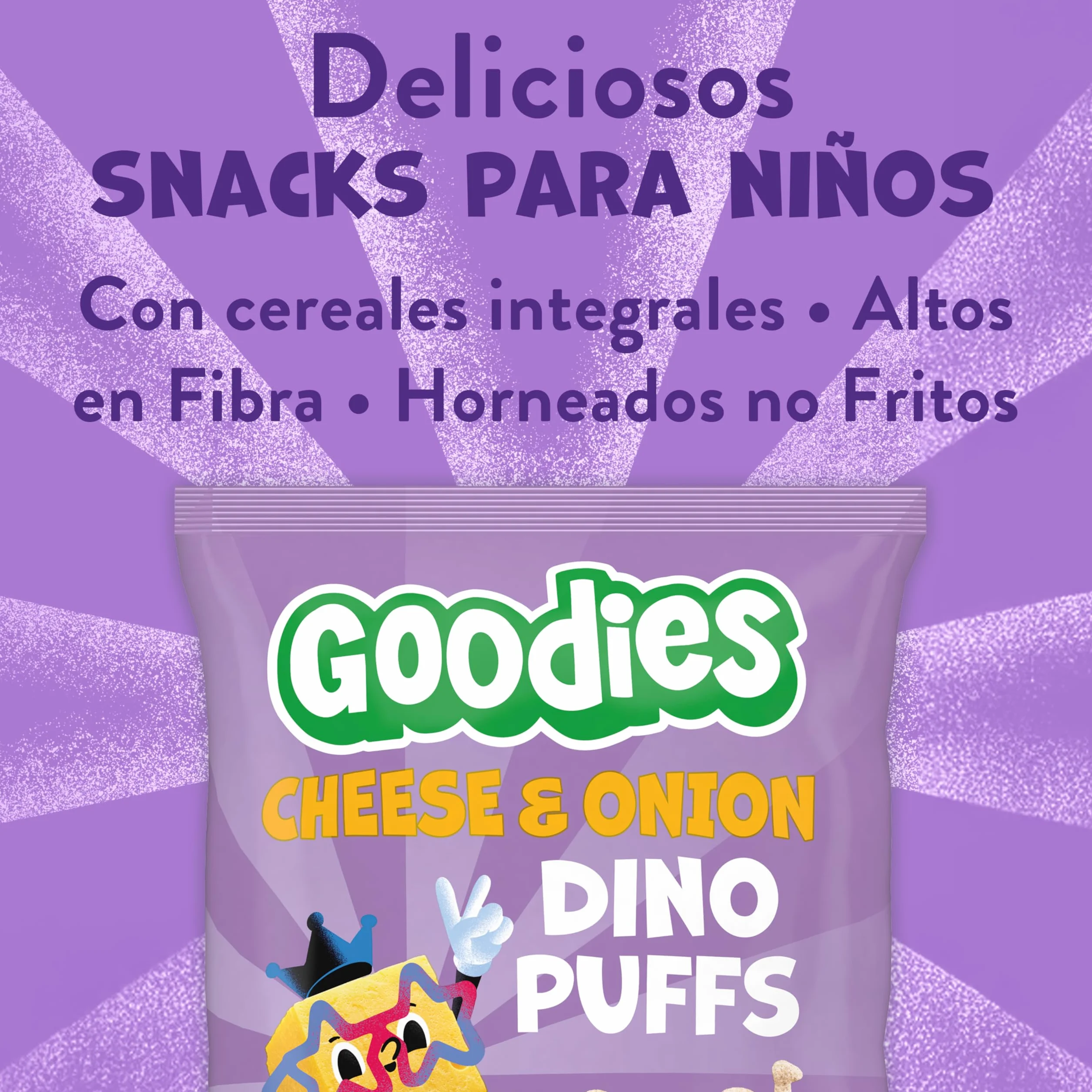 Dino Puff Snack para Niños Queso y Cebolla Horneado con Trigo Integral y Queso Cheddar 30g