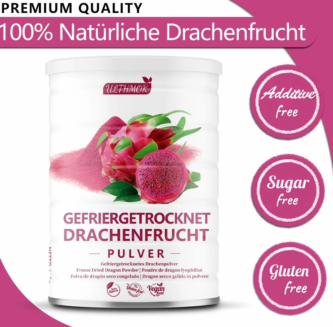 ULTHMOK Polvo Premium de Jugo de Pitaya 450g – Polvo de Pitaya de Secado por Atomización, Sin Azúcar Añadido