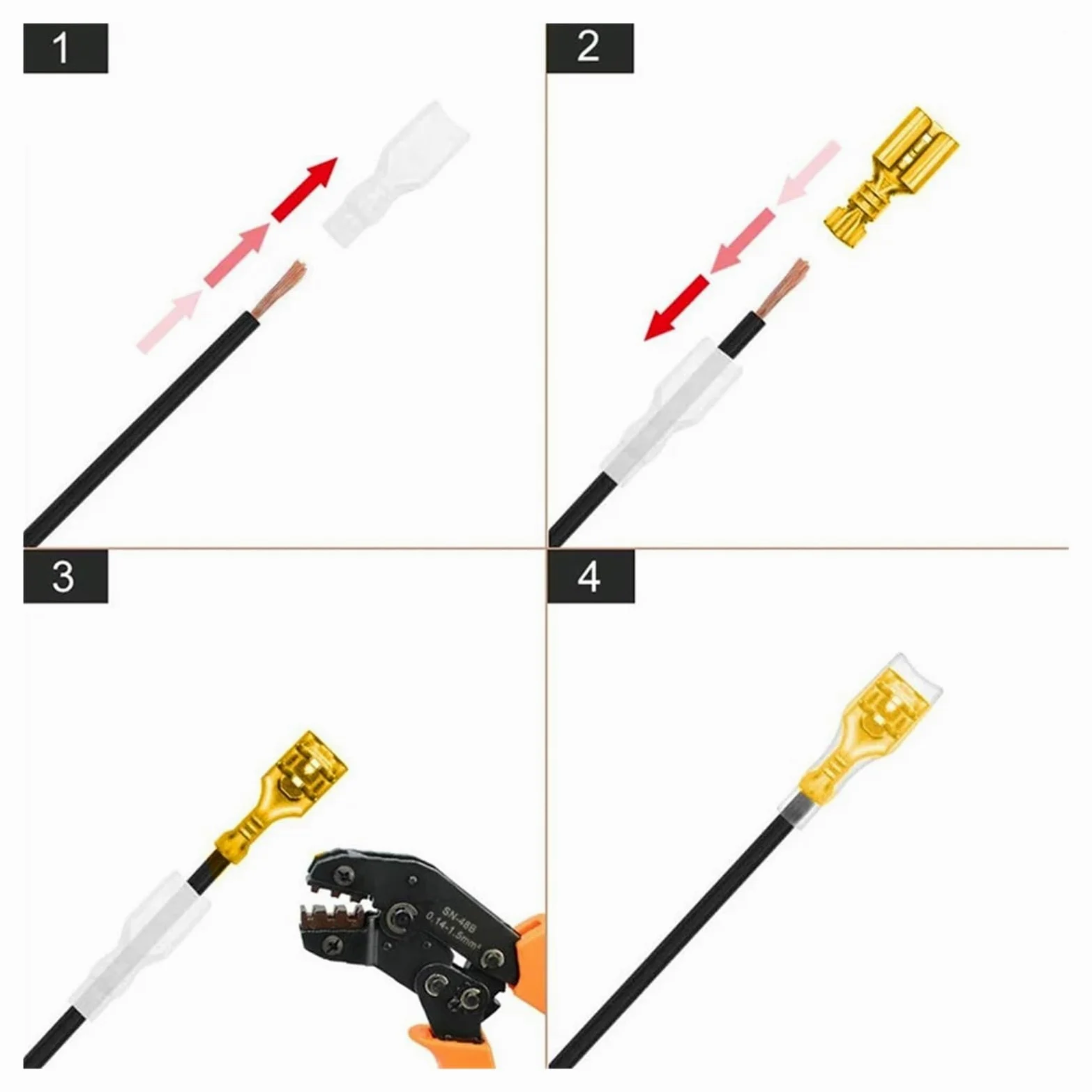 2000 Uds Lote 2,8/4,8/6,3mm Conector de Terminal engarzado Hembra y Macho Conectores Cable eléctrico Altavoz Coche latón Dorado(2.8 Male)