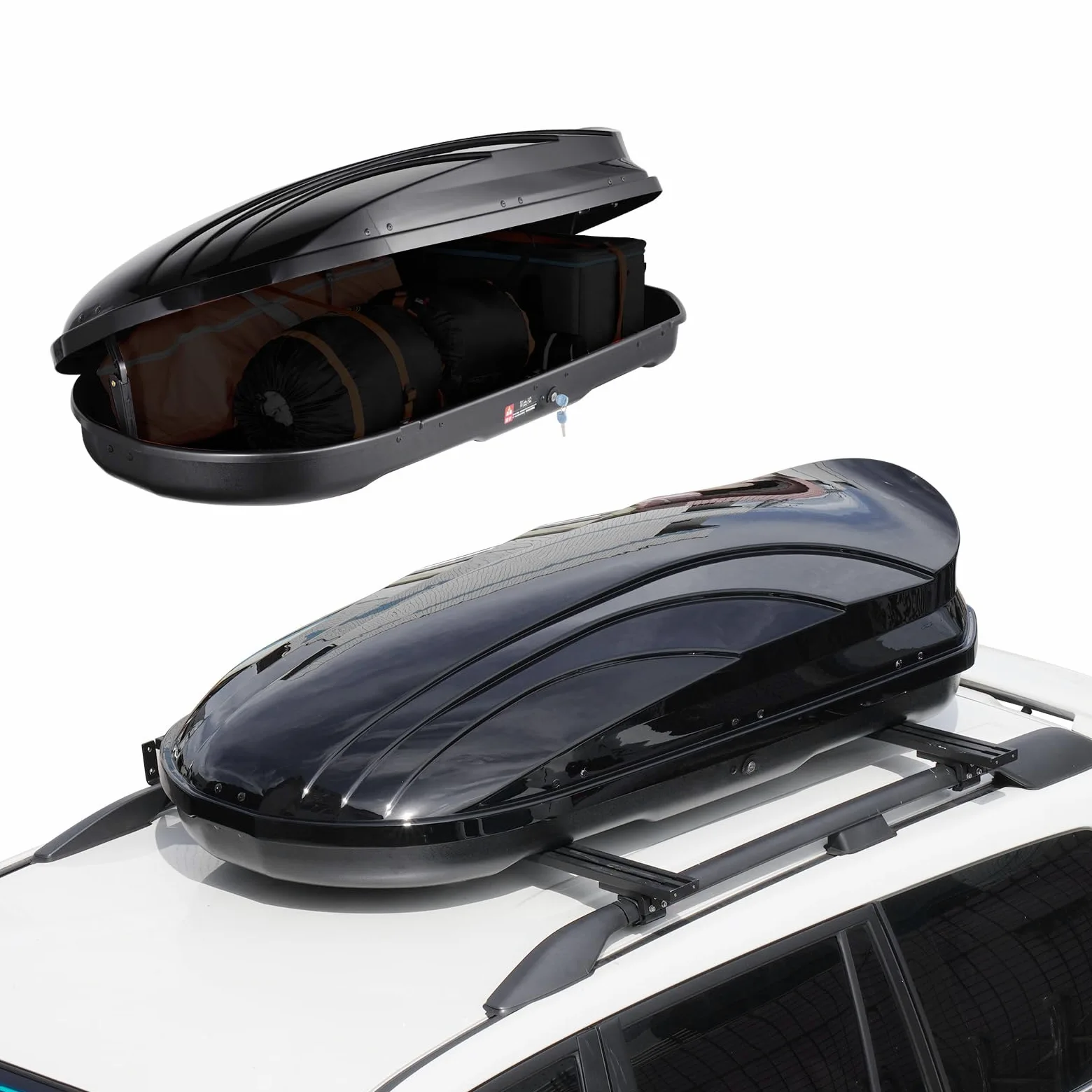 VEVOR Cofre de Techo 340 L Portaequipajes de Techo Rígido de ABS con Apertura de Doble Cara 2 Correas Reforzadas Aerodinámico Maletero Techo Coche para la Mayoría de Travesaños, Coche, SUV, Negro