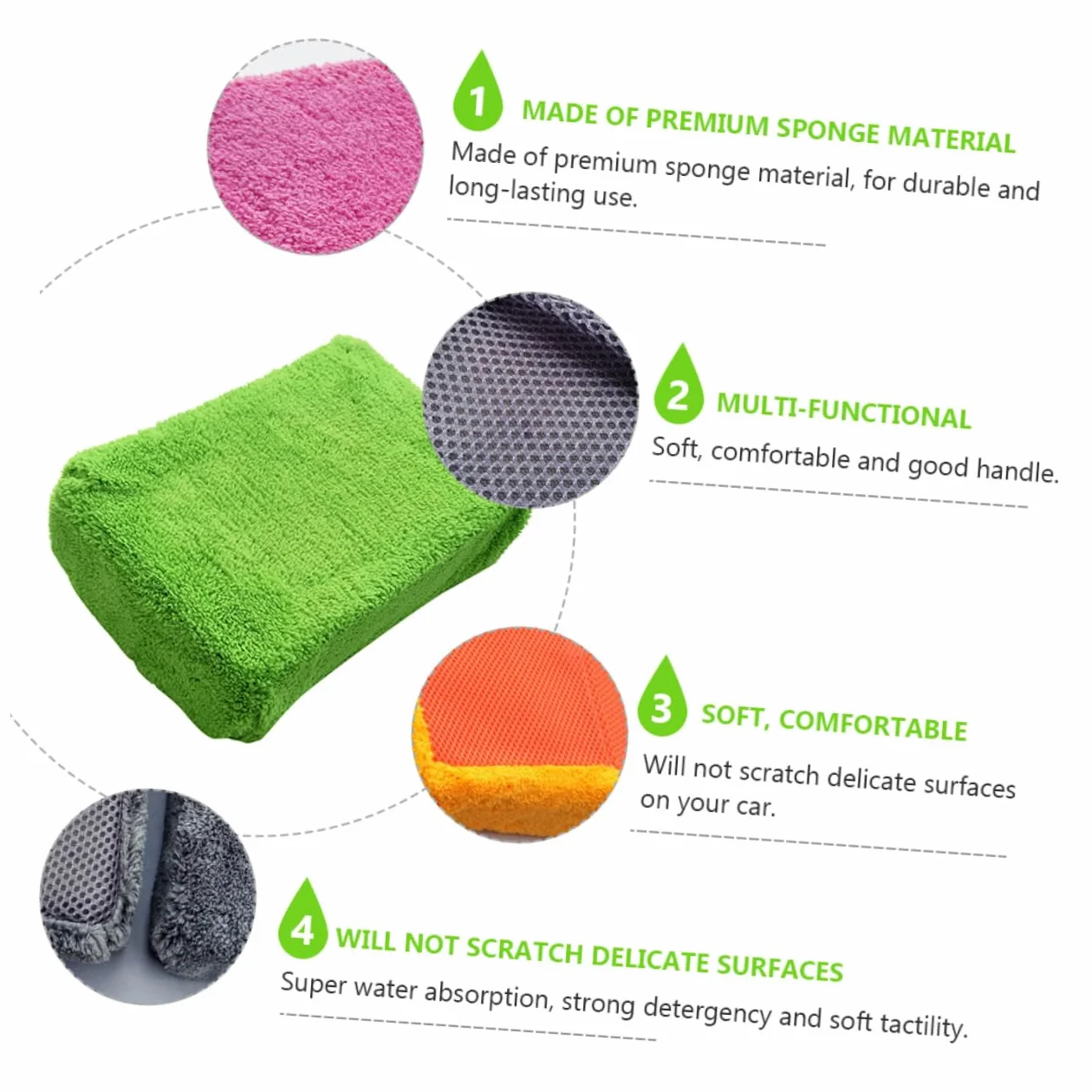 4piezas Guantes De Lavado De Absorbentes para Coche De Esponjas De Limpieza De Alta Limpieza De Automóviles Motos y Secado Rápido Rayones