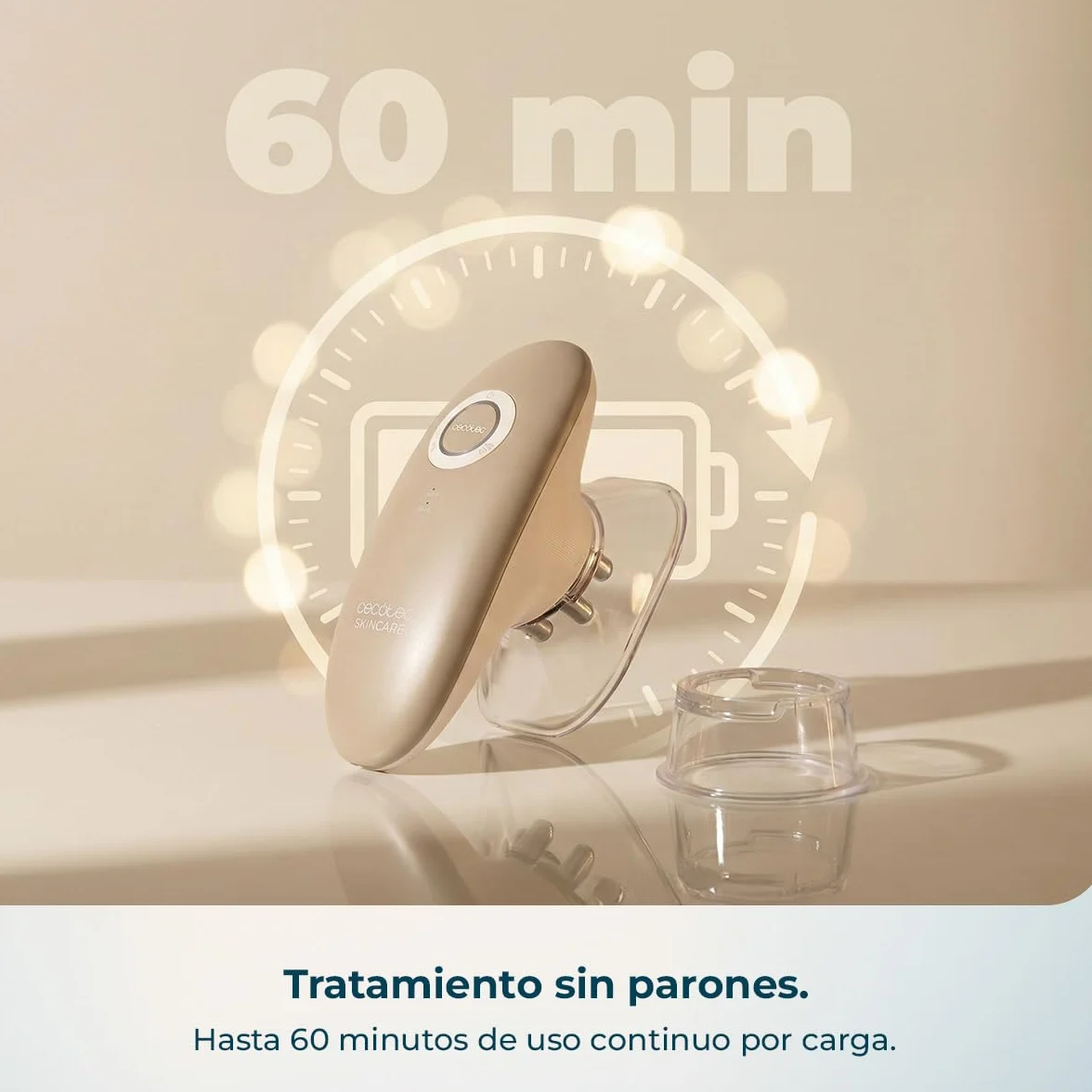 Cecotec Masajeador Corporal Anticelulítico SkinCare Push Up Suction EMS, Luz Roja, 2 Cabezales, 3 Intensidades, 60 min Autonomía