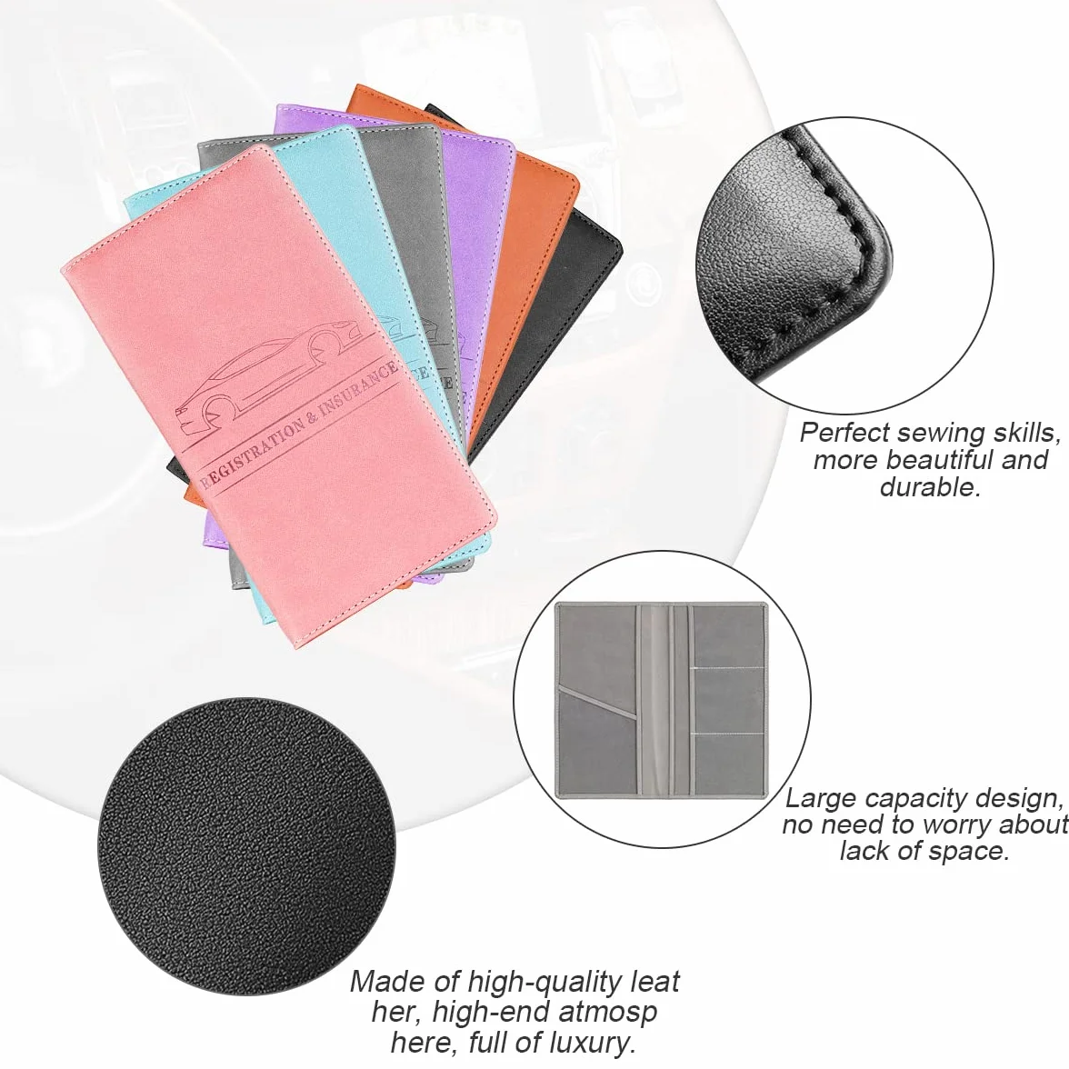 JNNJ Funda protectora para guantera y soporte de documentos, autorización de coche, piel sintética, organizador para documentos importantes (negro)