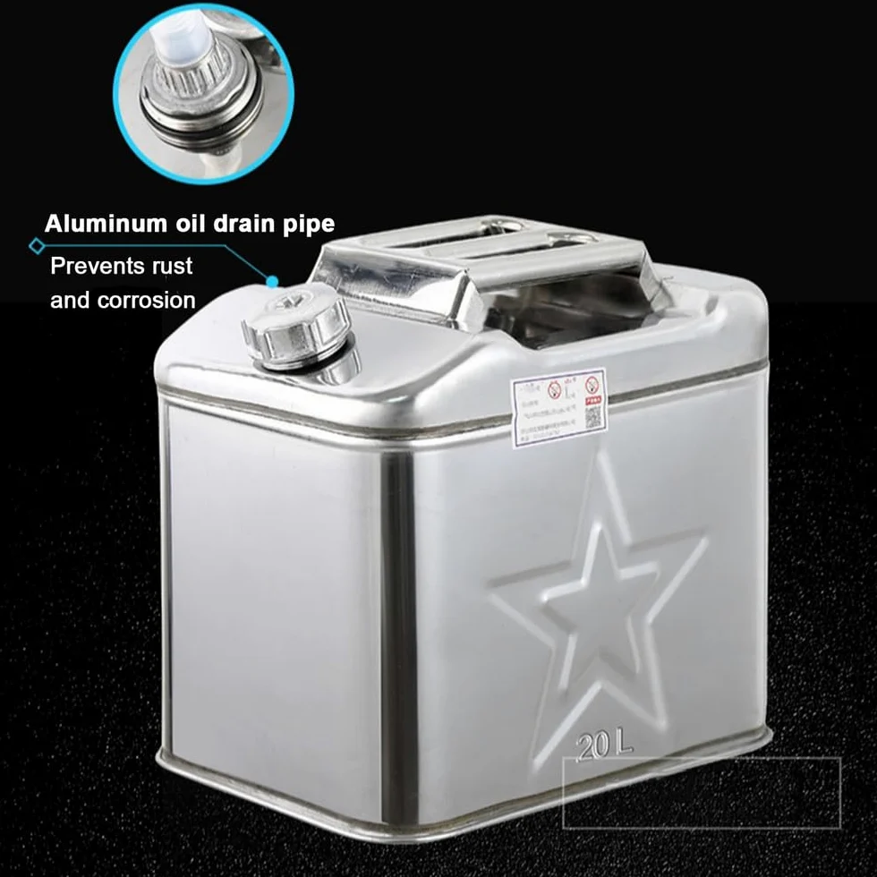 Genérico Bidón De Combustible De 51015 20 litros para Gasolina, Diésel, Tanque, Reserva, Bidón De Gasolina con Manguera De Plástico, Bidón De Reserva De Acero Inoxidable,20L