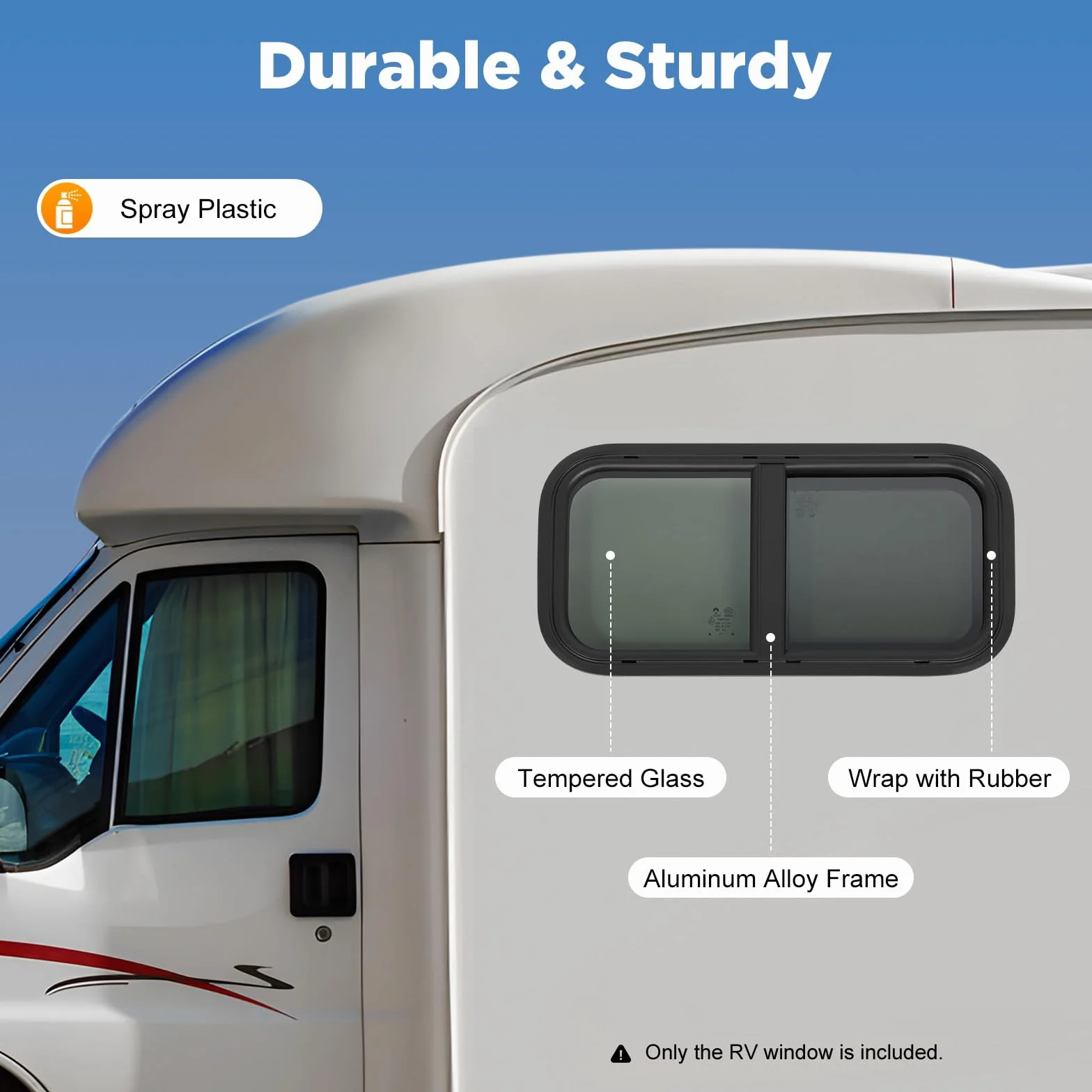 Ventana para caravana, 600*300mm Ventana exterior de presión, ventana lateral para autocaravana con estores y mosquitera integrados Ventana corredera tintada para caravanas, furgonetas y autocaravanas