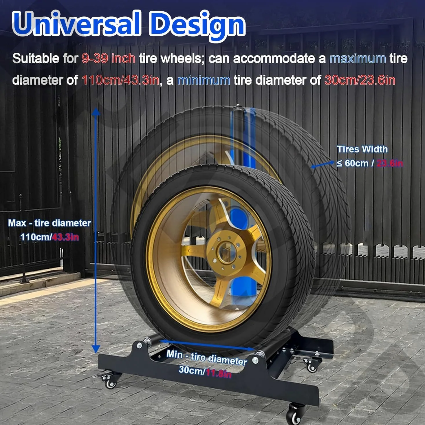 Soporte de limpieza de rueda rodante de 360° resistente para garaje, talleres de reparación de automóviles y talleres personales