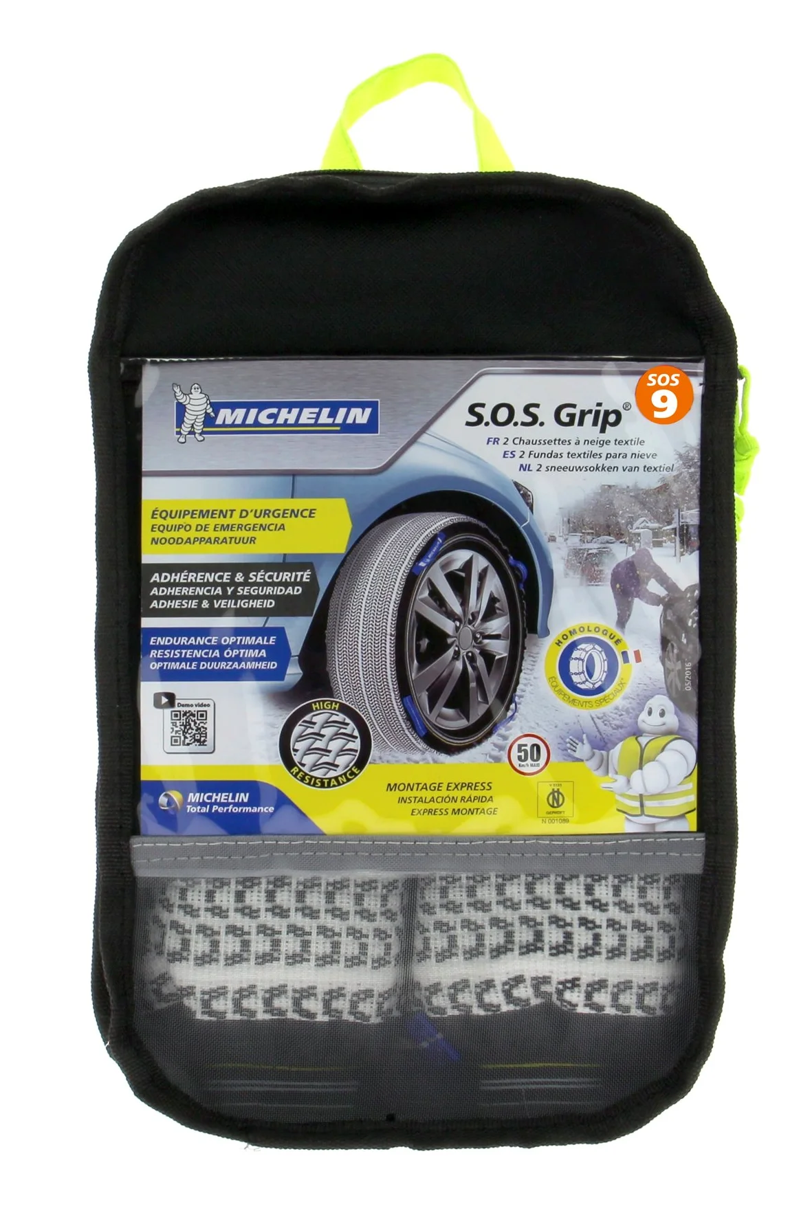 Michelin SOS9 Grip. Cadenas de Nieve Textiles. Rápido y fácil de Instalar y Desmontar.