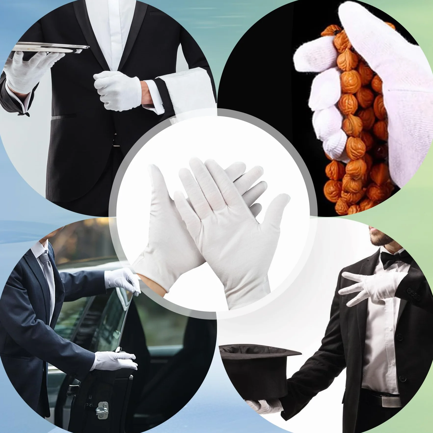 Guantes de Algodón Blancos, Pares 12, Guantes Hidratantes Reutilizables para Inspección de Joyas