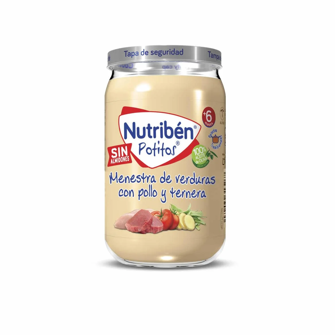 Nutribén Pack 24 Potitos variados Arroz con Pollo Menestra Verdura con Pollo y Ternera Guisantes zanahorias merluza Frutas Variadas 6 Meses 24x235gr