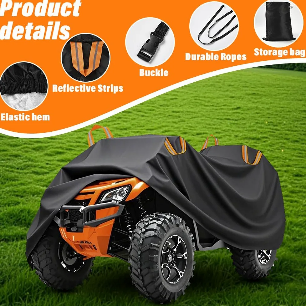 Blueshyhall Cubierta impermeable para quad ATV, protección UV, color negro, de tejido de poliéster 210D con tiras reflectantes y correas de hebilla (XXXL (256 x 110 x 120 cm)