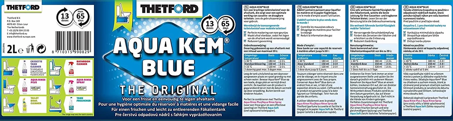 Thetford Aqua KEM Blue + Awaking Rinse 2L, Pack Aditivos para Aguas Negras de Caravanas y Cisterna, Depósito de Residuos y Agua Cisterna Autocaravanas, Sanitary Fluid, Líquido Potty, WC Quimico