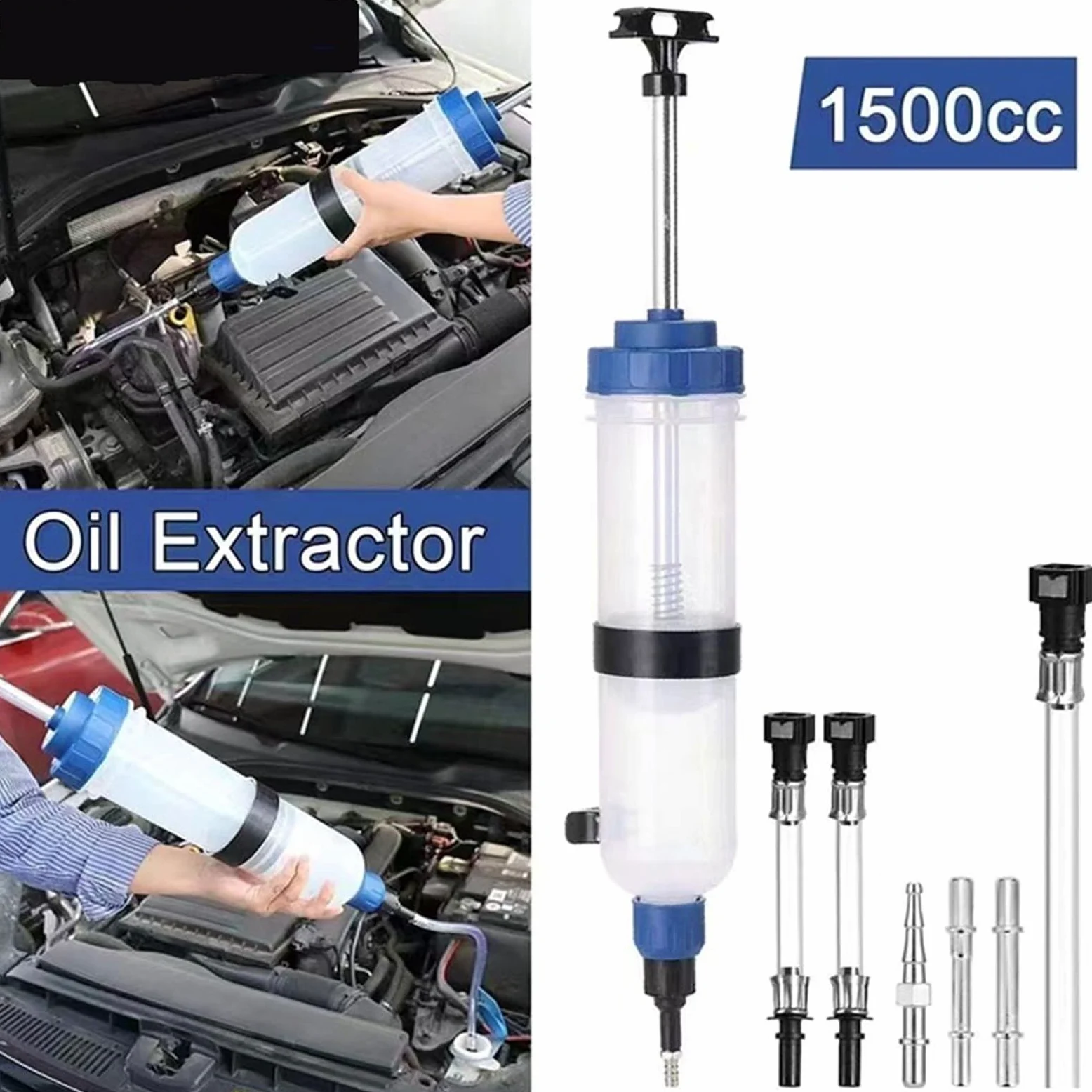 Bombas de fluido Transferencia cambio aceite, jeringas con manguera Combustibles manuales Dispensador bomba manual Extractora de Líquido(1500ML)