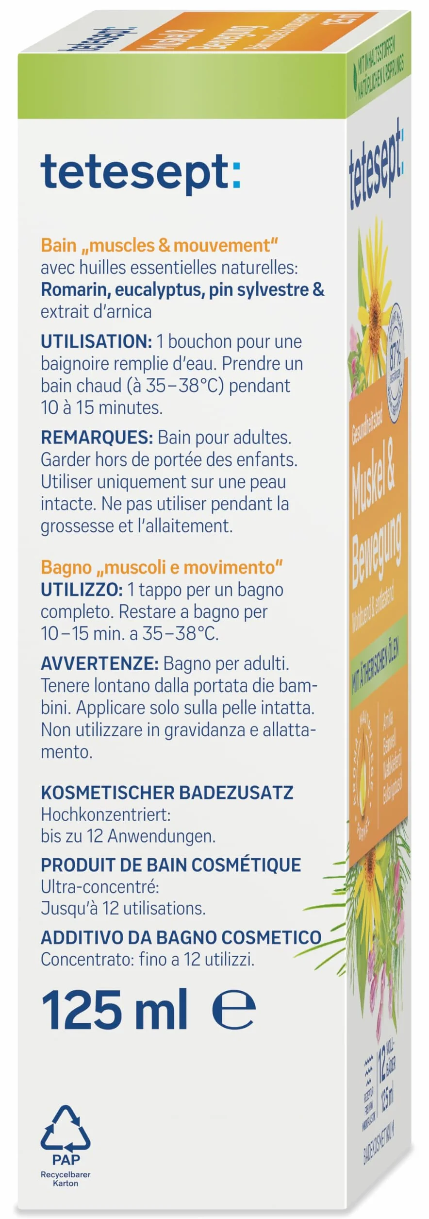 tetesept Músculo y ejercicio baño 125 ml Baño de salud con 4 aceites esenciales
