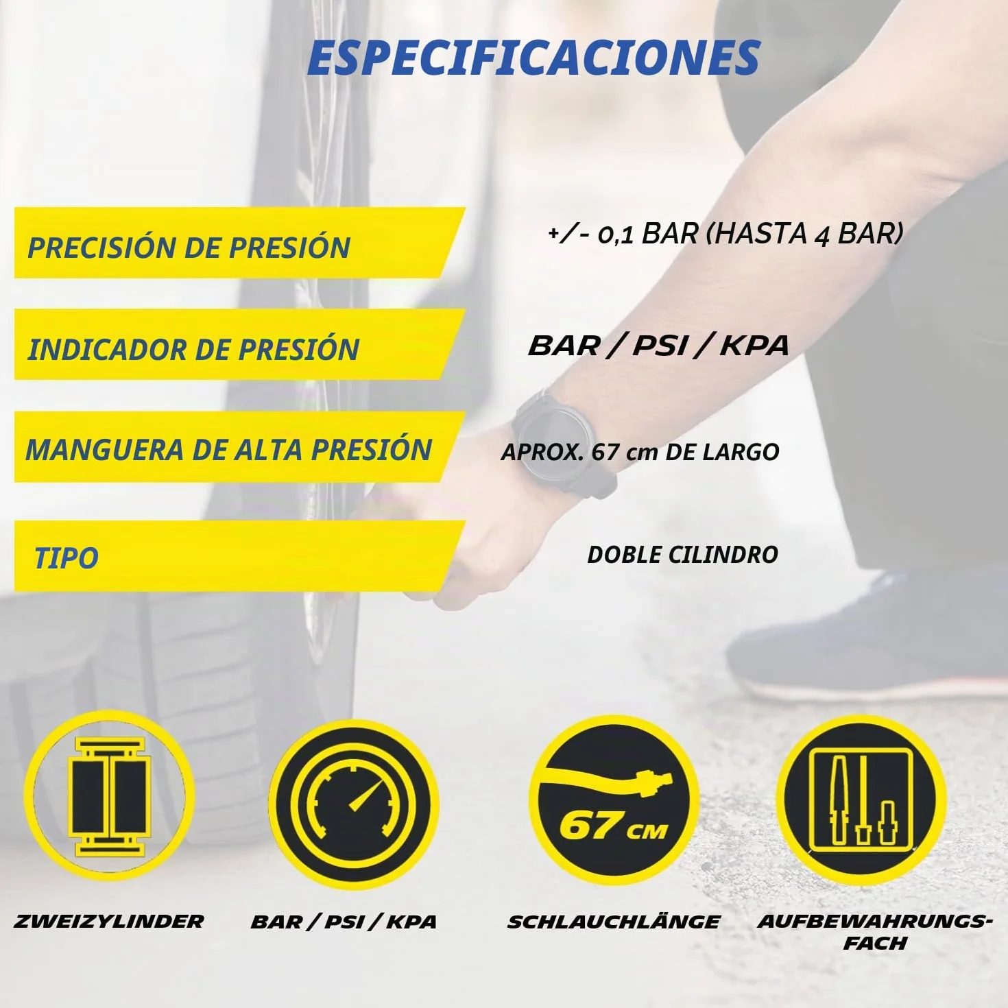 Michelin Bomba de Aire analógica de Doble Cilindro, Color Negro