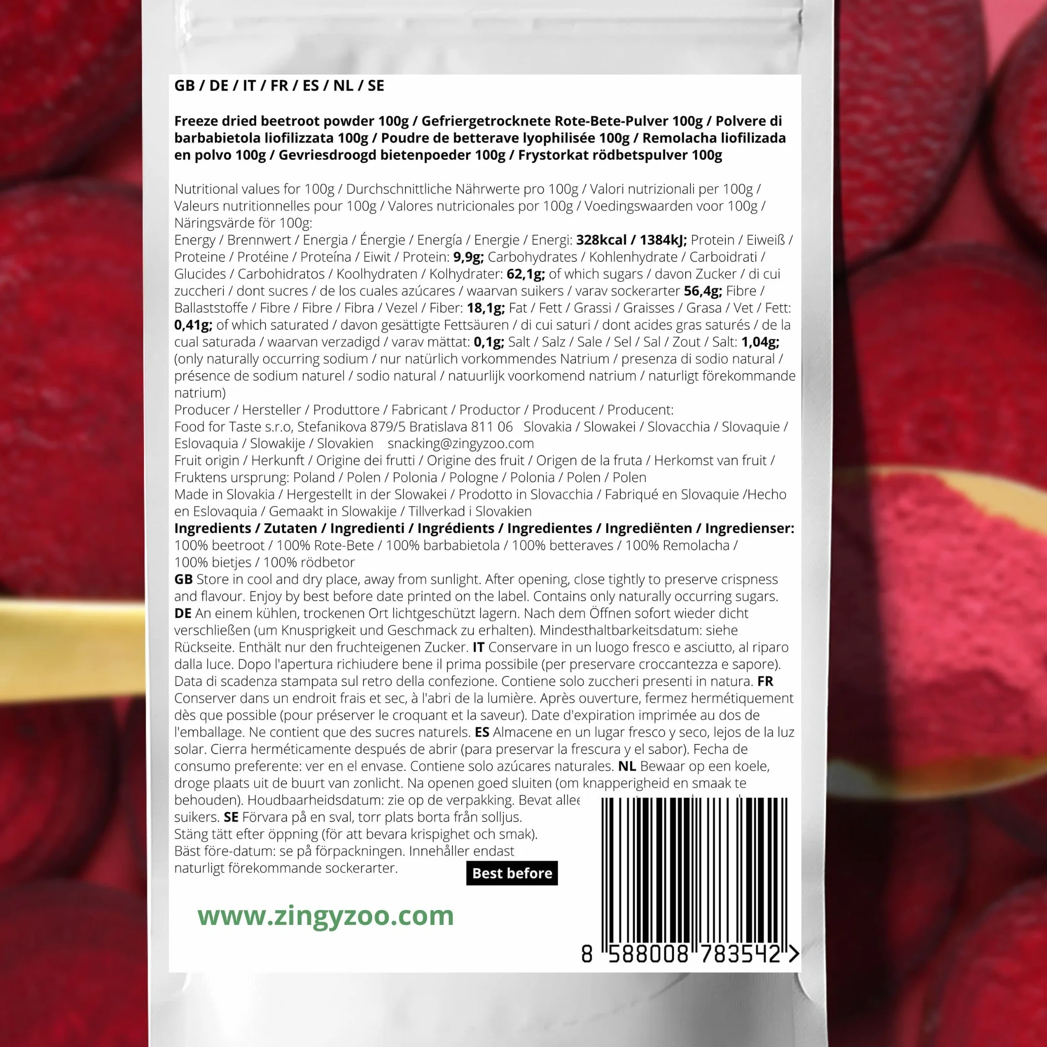 Remolacha Liofilizada 100% Natural Freeze Dried Beetroot Chips ZingyZoo
