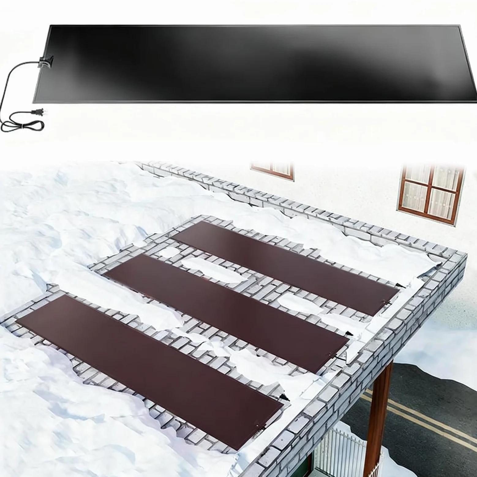Tapetes calefactables para derretir Nieve al Aire Libre, Sistema de derretimiento de Nieve, Almohadillas de derretimiento rápido de Nieve y Hielo (1 Unidad, Negro)(14.17 * 118.11in)