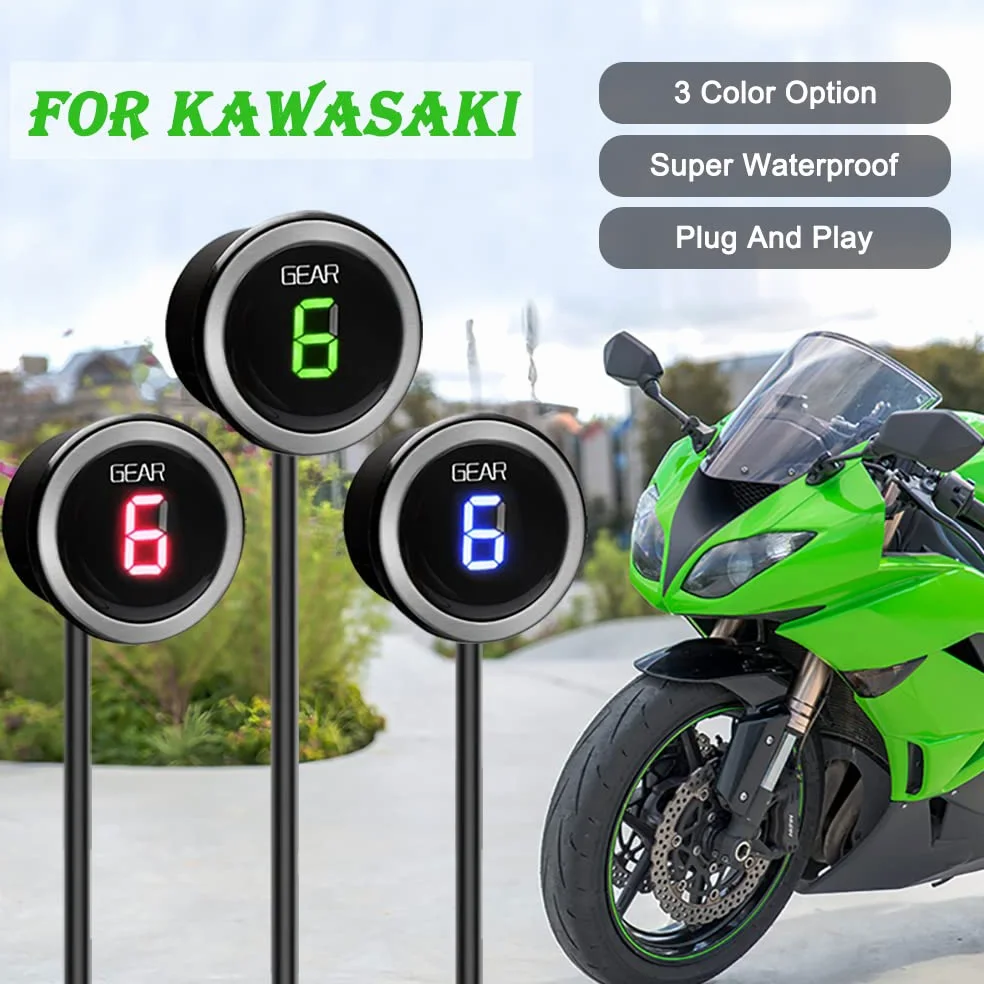 Indicador de Marchas de Motocicleta para Versys 650 1000 Er6n Er6f Ninja300 z250 z800 Z1000 ECU enchufe Impermeable LED Pantalla (Azul)