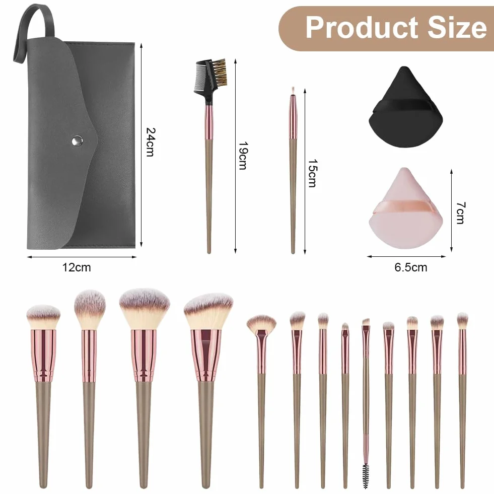 Vicloon Set de Brochas de Maquillaje 15 Piezas Profesional con Soplos de Polvo Marrón