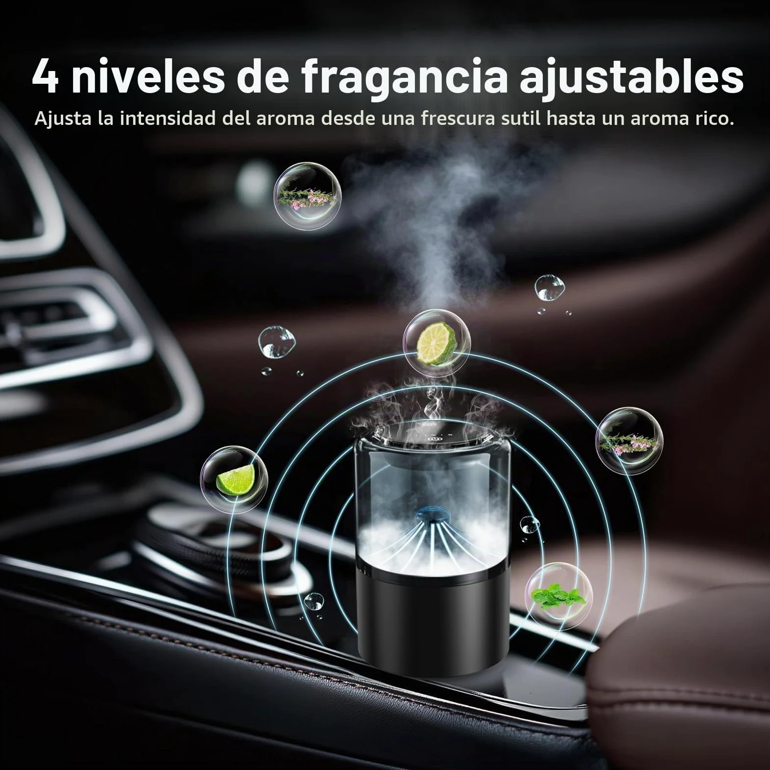 Difusor de Ambientador para Coche con Aroma Blue Ocean de MMOBIEL – Difusor de Coche con 2 Modos de Pulverización, 4 Niveles Intensidad, Encendido/Apagado Automático y Cable – USB/Batería – Sin Llama
