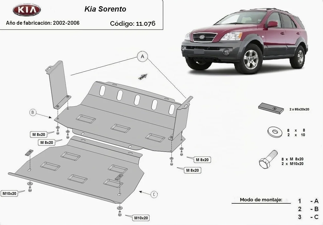 Protector metálico bajo el motor y enfriador de acero compatible con Kia Sorento (2002-2006)