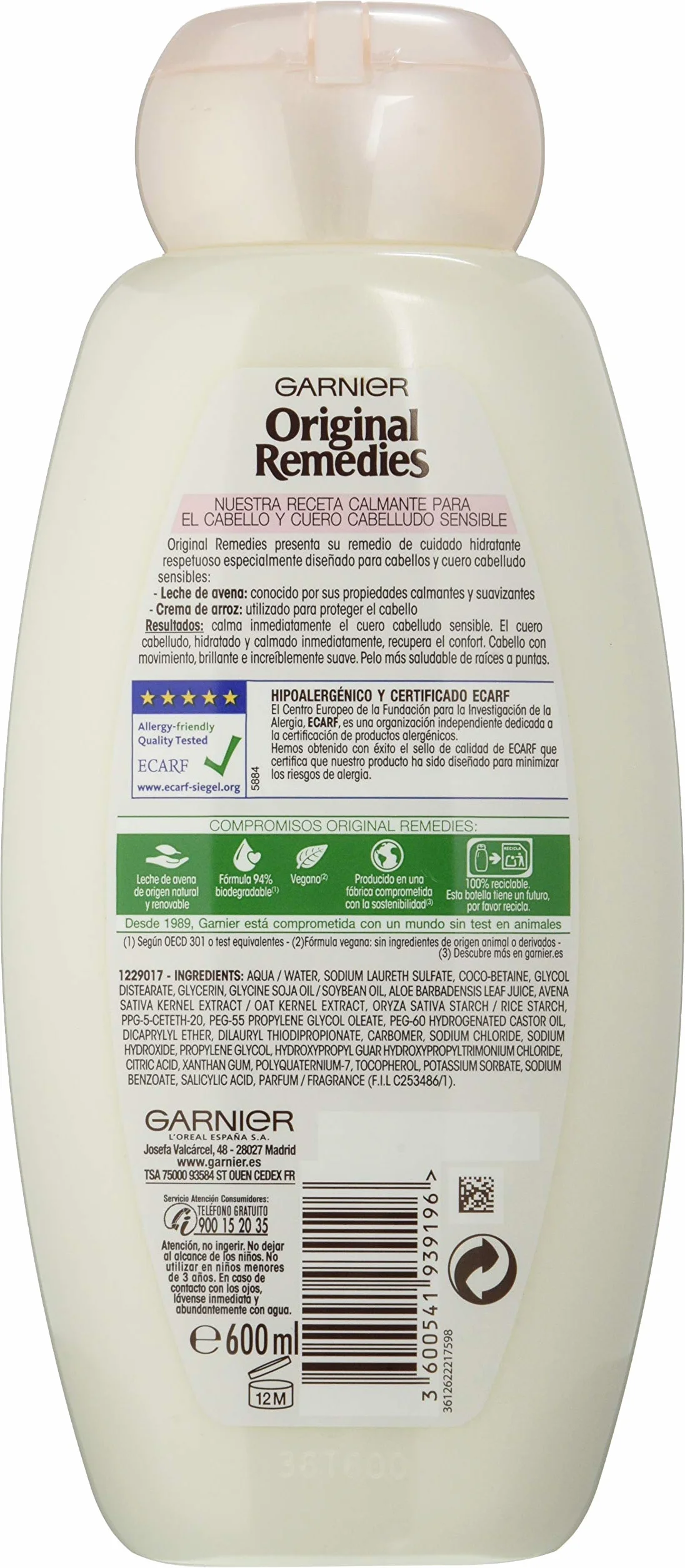 Garnier Original Remedies Delicatesse de Avena champú cuero cabelludo sensible 600 ml