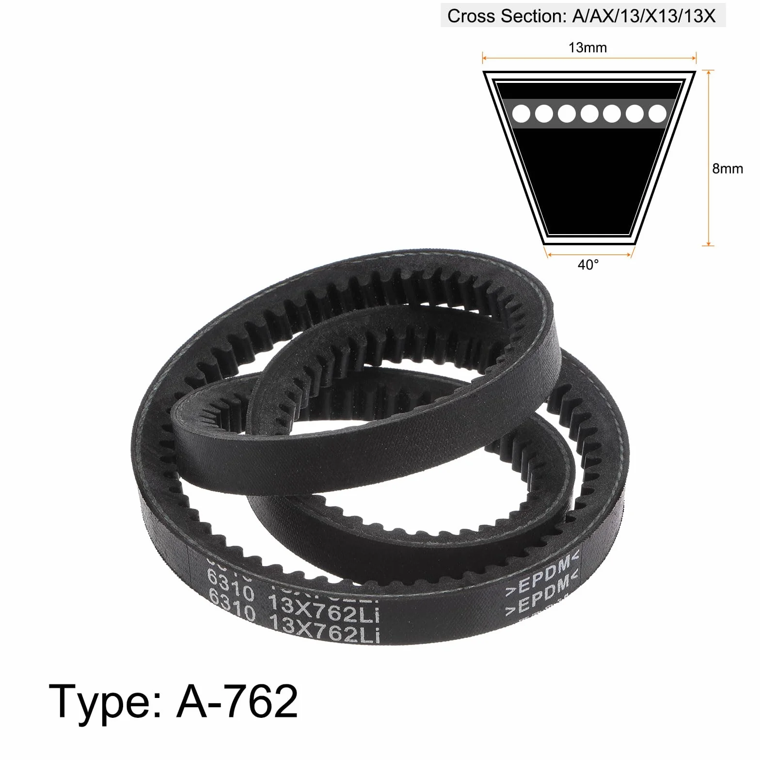 sourcing map 2uds AX30(13x762Li) Dentadas Trapezoidales Correas AX Sección Transmisión Sin Procesar Borde Correa 762mm Interior Circunferencia EPDM para Potencia Transmisión