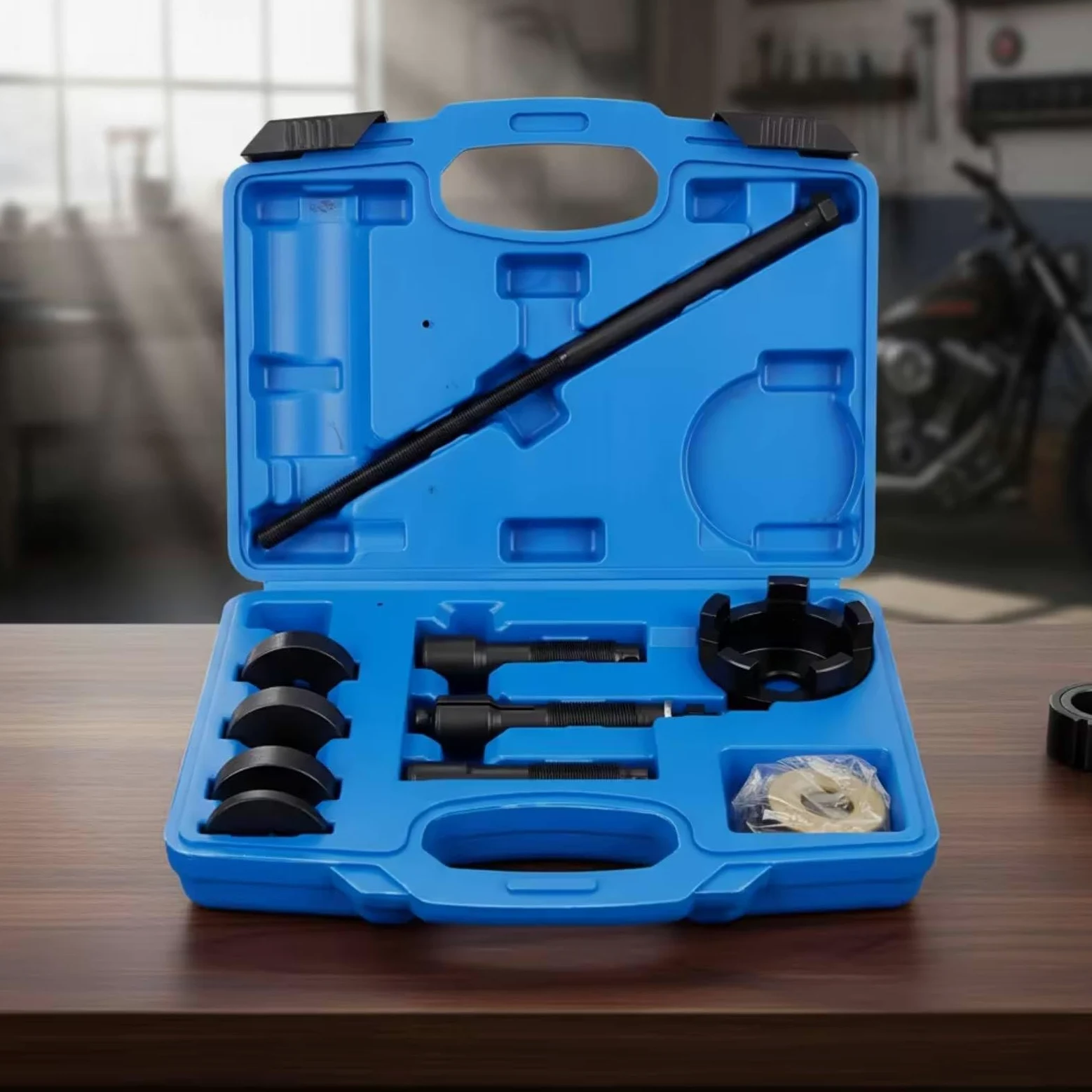 perfeclan Extractor de Rodamientos de Motocicleta Juego Completo para Bujes de Rueda Varilla de Tracción y Componentes Acero al Carbono Caja con Asa Integrada