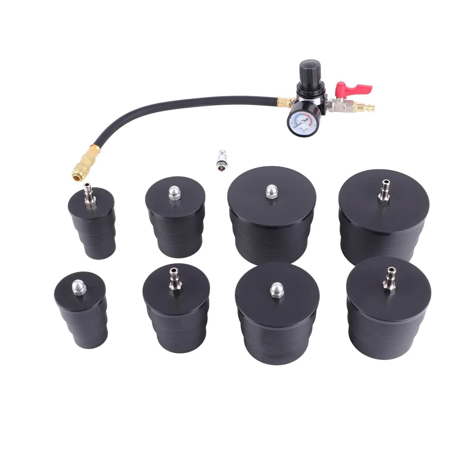 Genérico Comprobador De Fugas De Turbocompresor, Equipado con 4 Pares De Adaptadores Escalonados Y Manómetros De 0 A 6 Bares, Apto para Turismos Y Camiones Ligeros