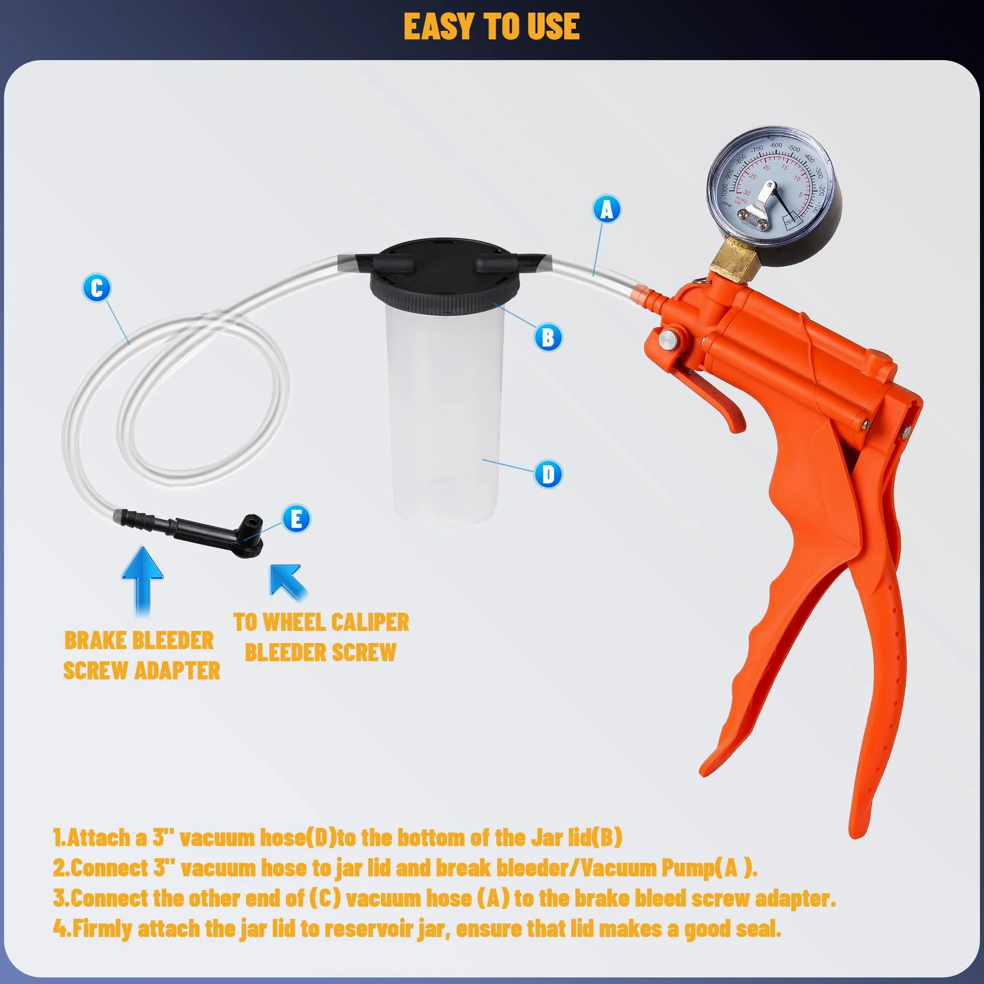 Kit de purgador de frenos de bomba de vacío de mano